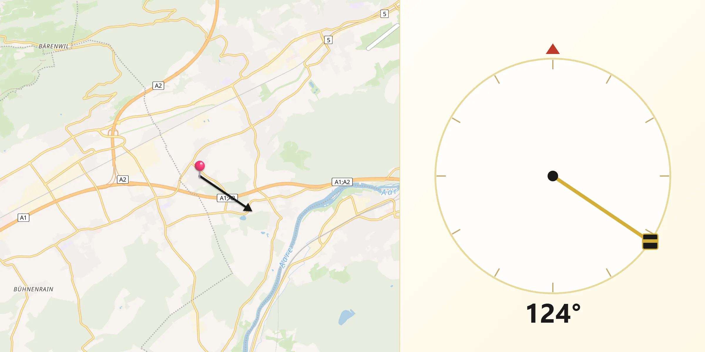 Direction vers la Qibla depuis Gunzgen