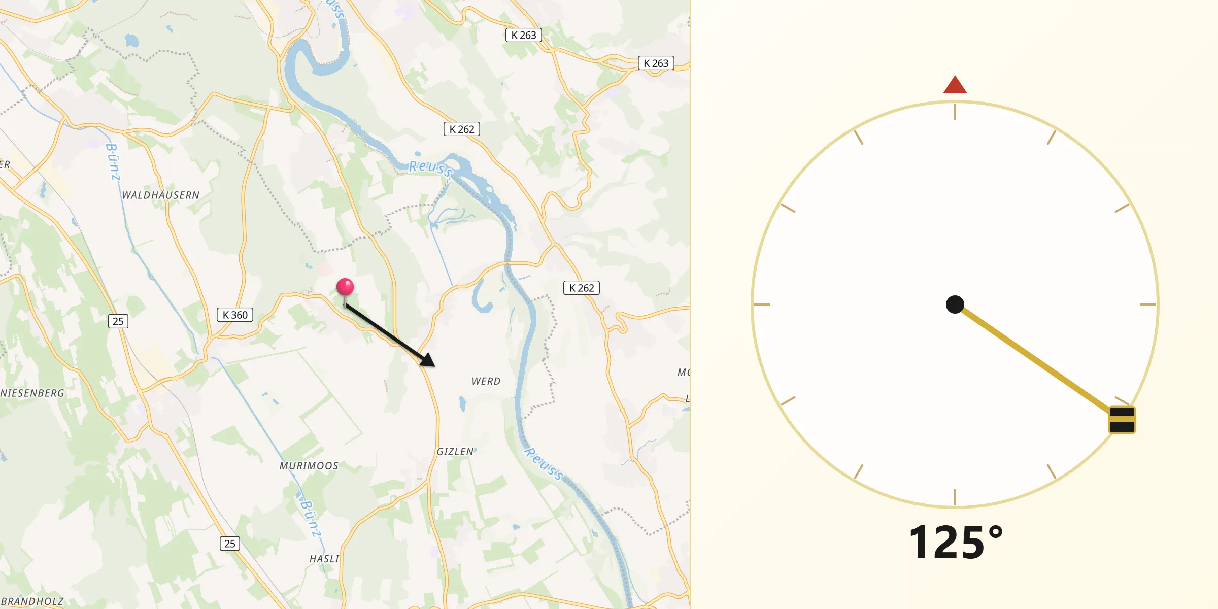 Qibla-Richtung von Besenbüren