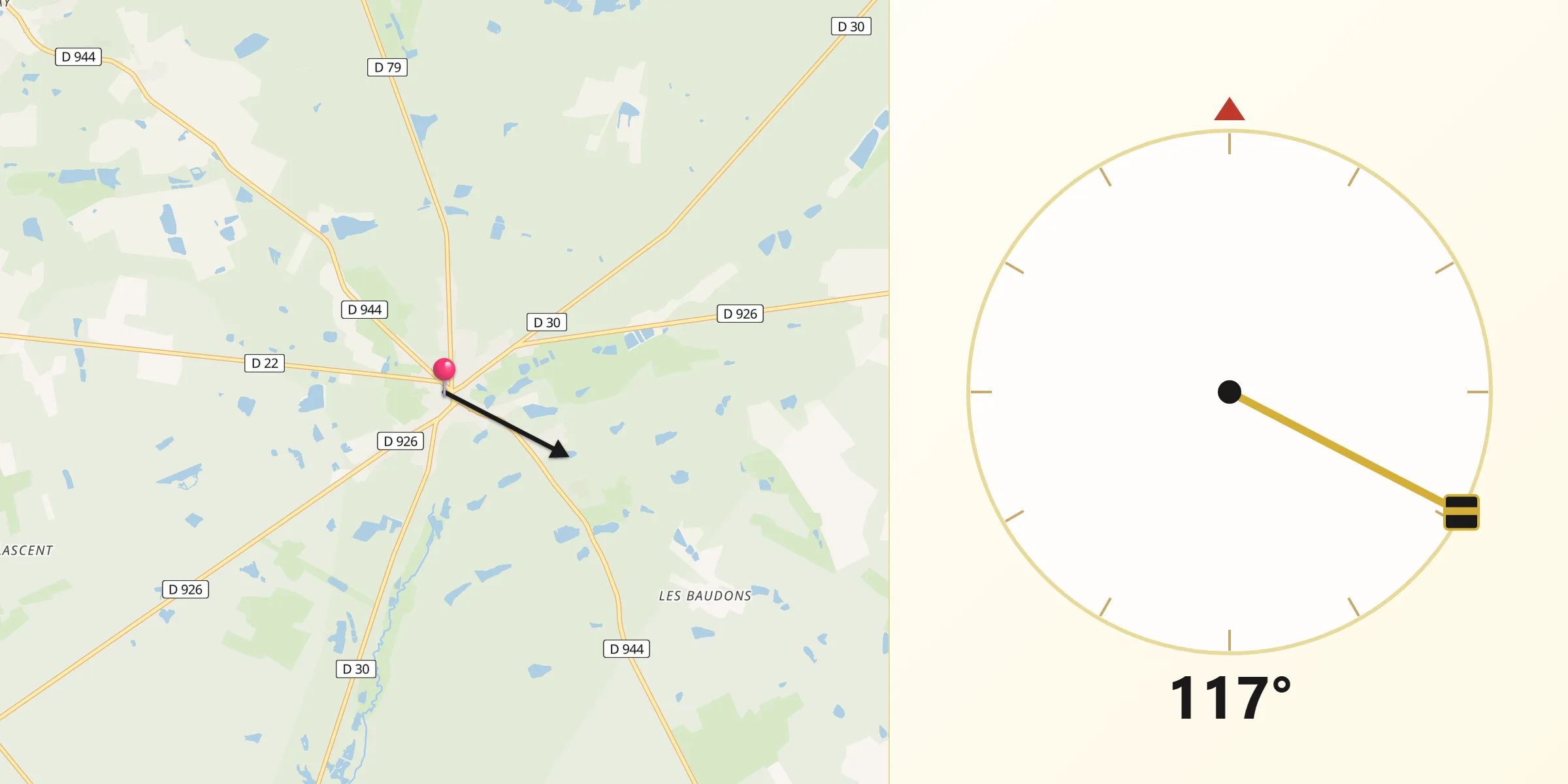 Direction vers la Qibla depuis Neuvy-sur-Barangeon