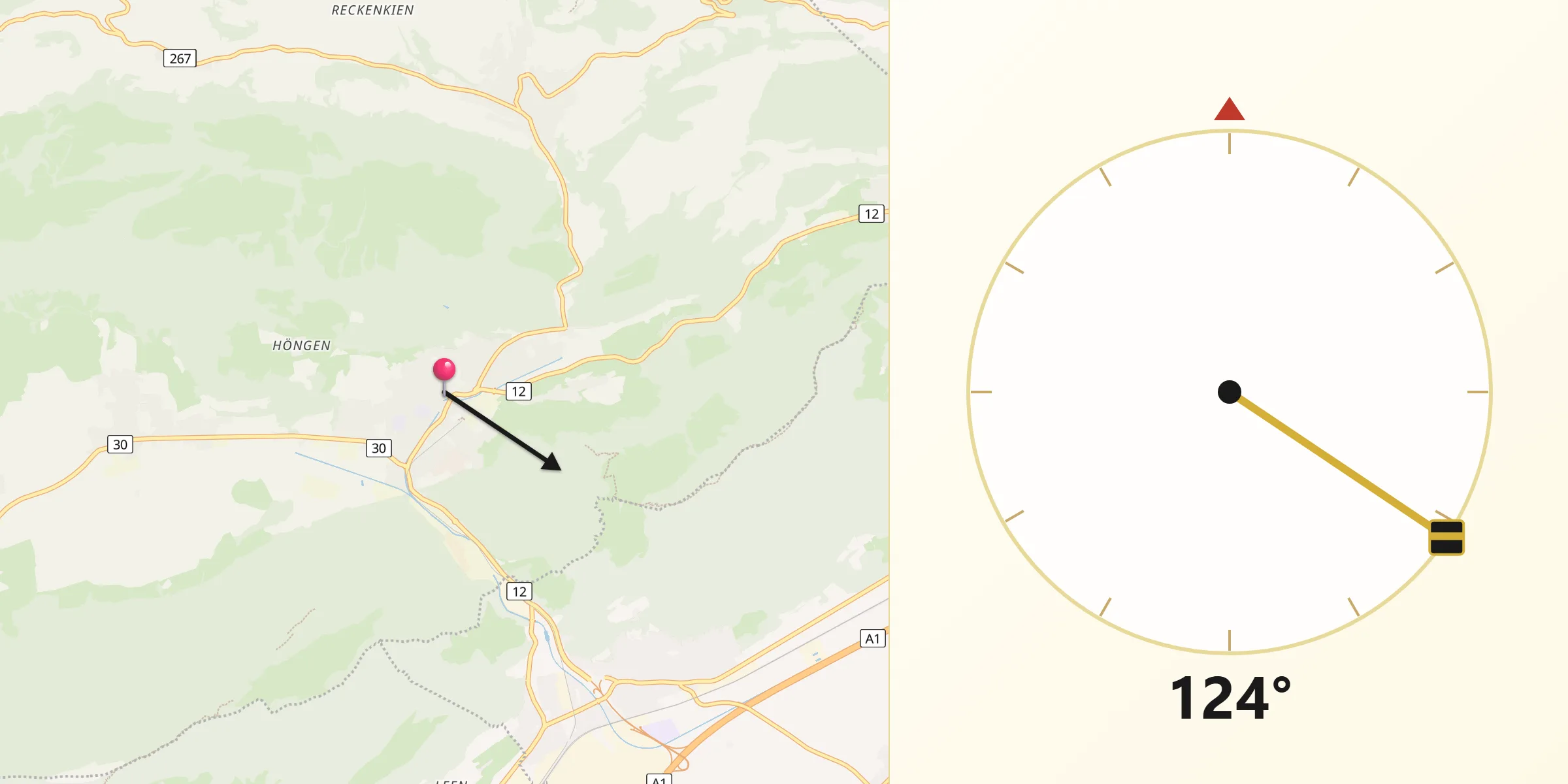 Direction vers la Qibla depuis Balsthal