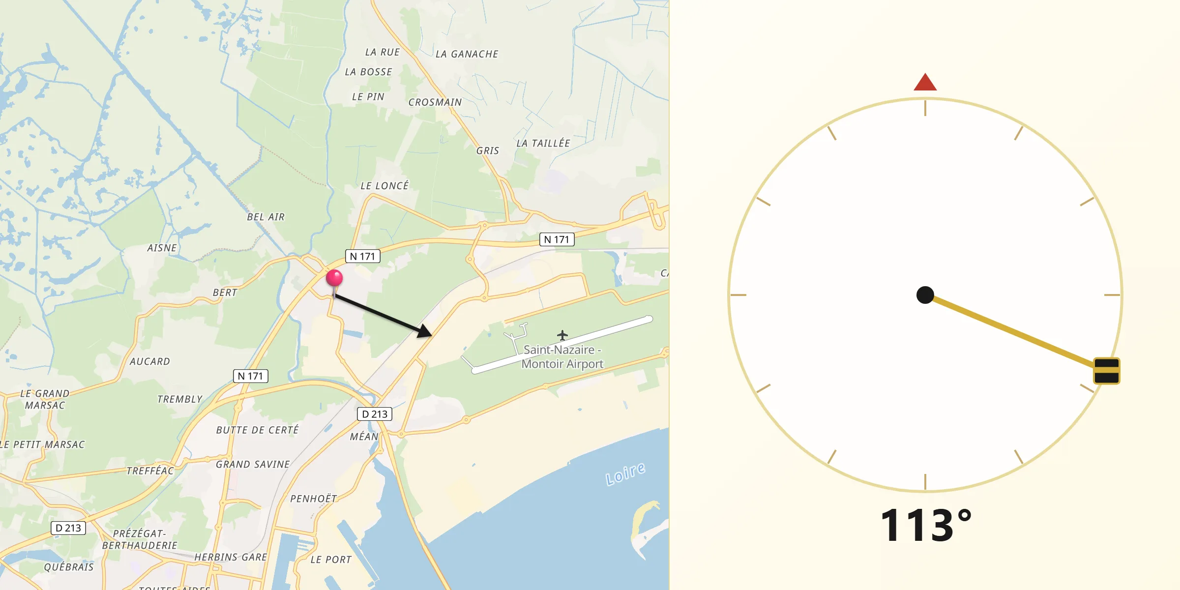 Direction vers la Qibla depuis Trignac