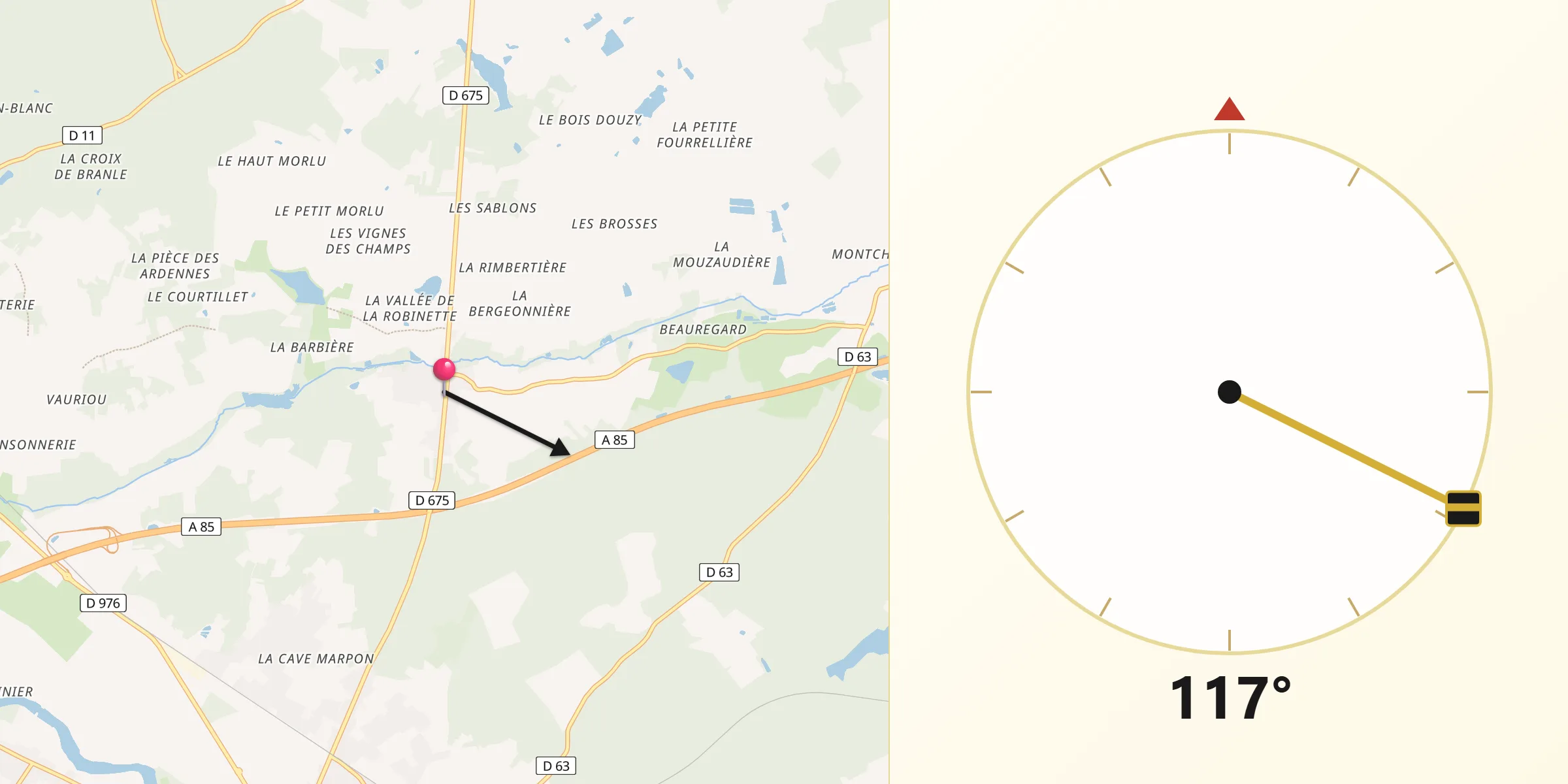 Direction vers la Qibla depuis Saint-Romain-sur-Cher