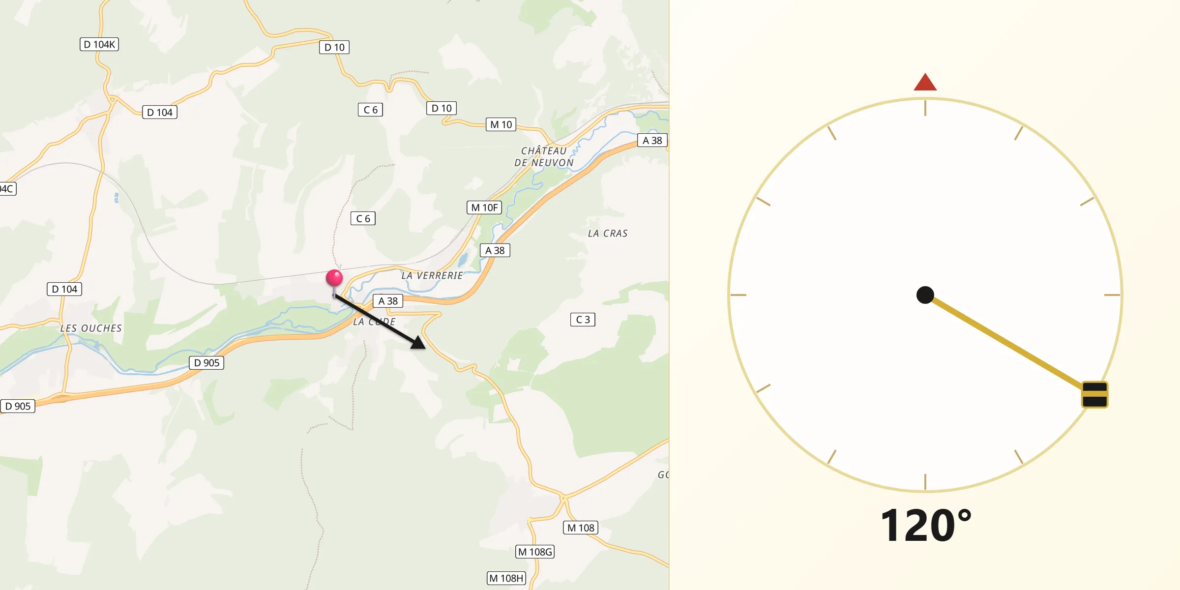 Direction vers la Qibla depuis Velars-sur-Ouche