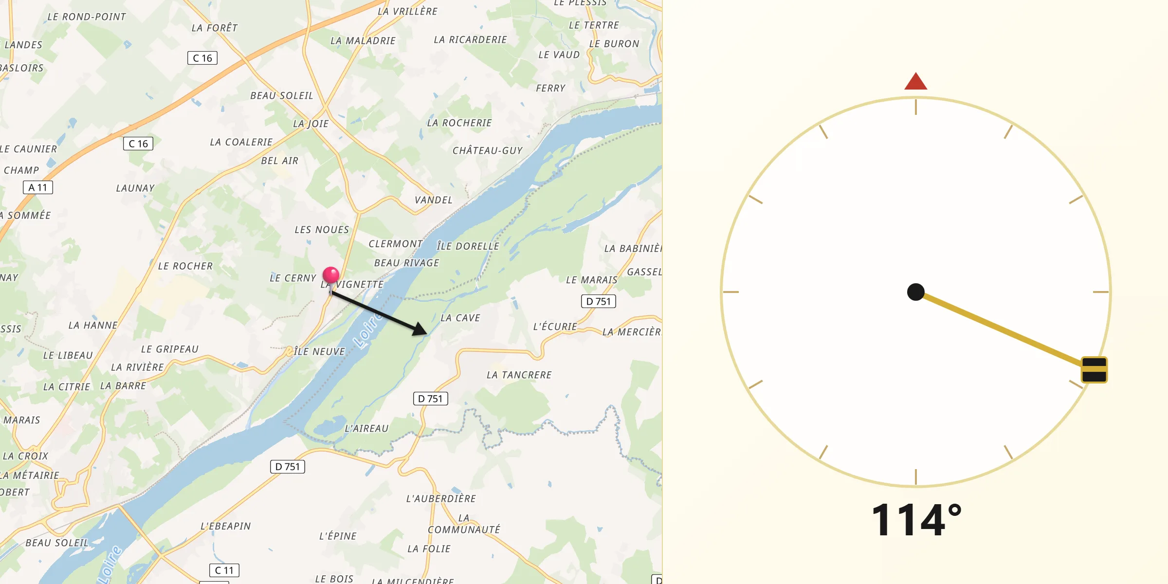 Direction vers la Qibla depuis Le Cellier