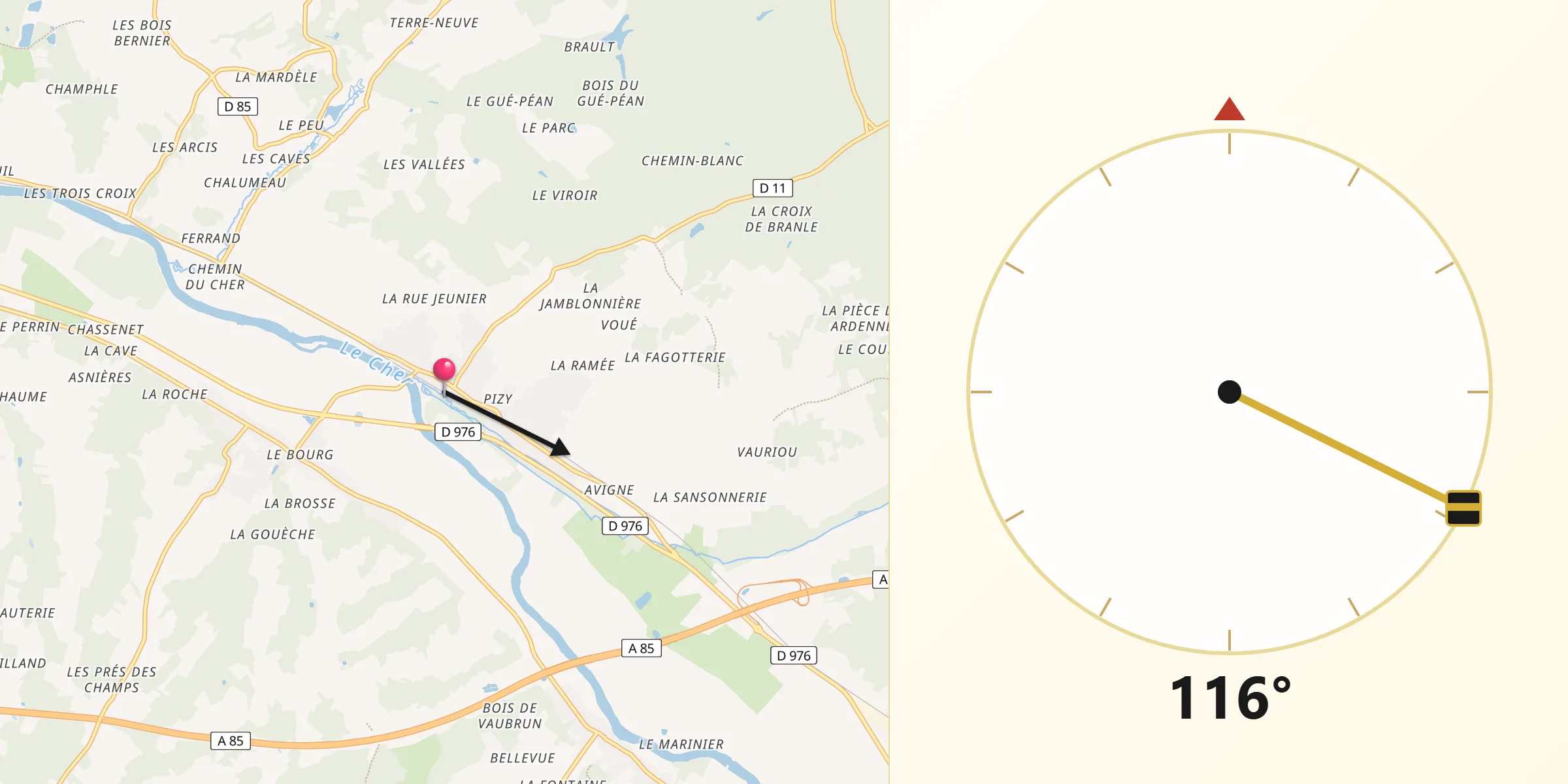 Direction vers la Qibla depuis Thésée