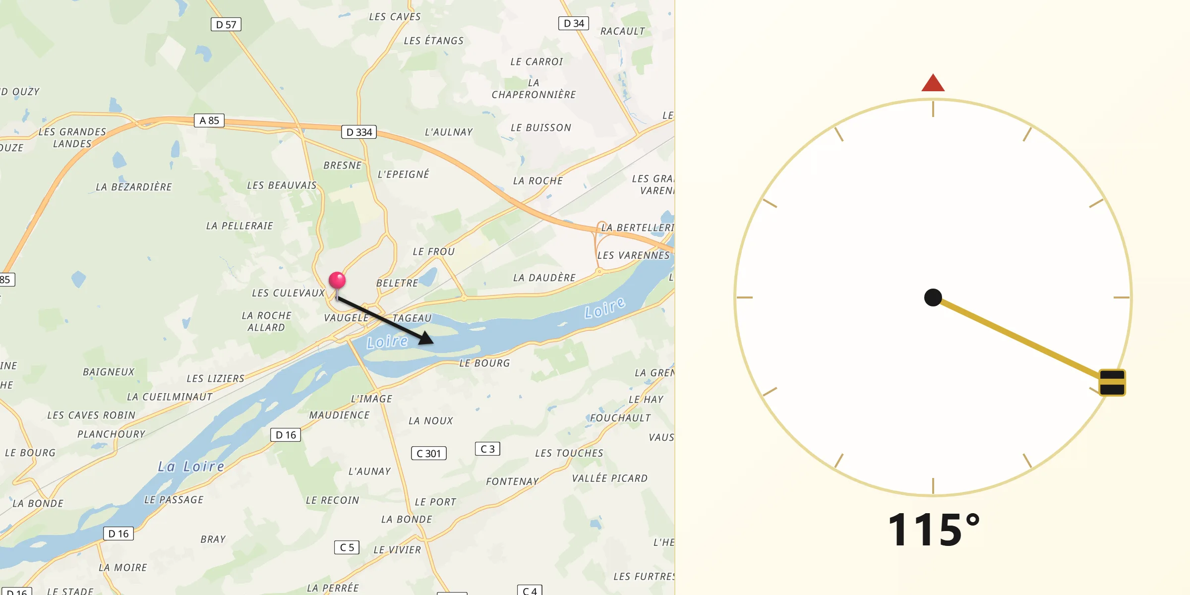 Direction vers la Qibla depuis Langeais