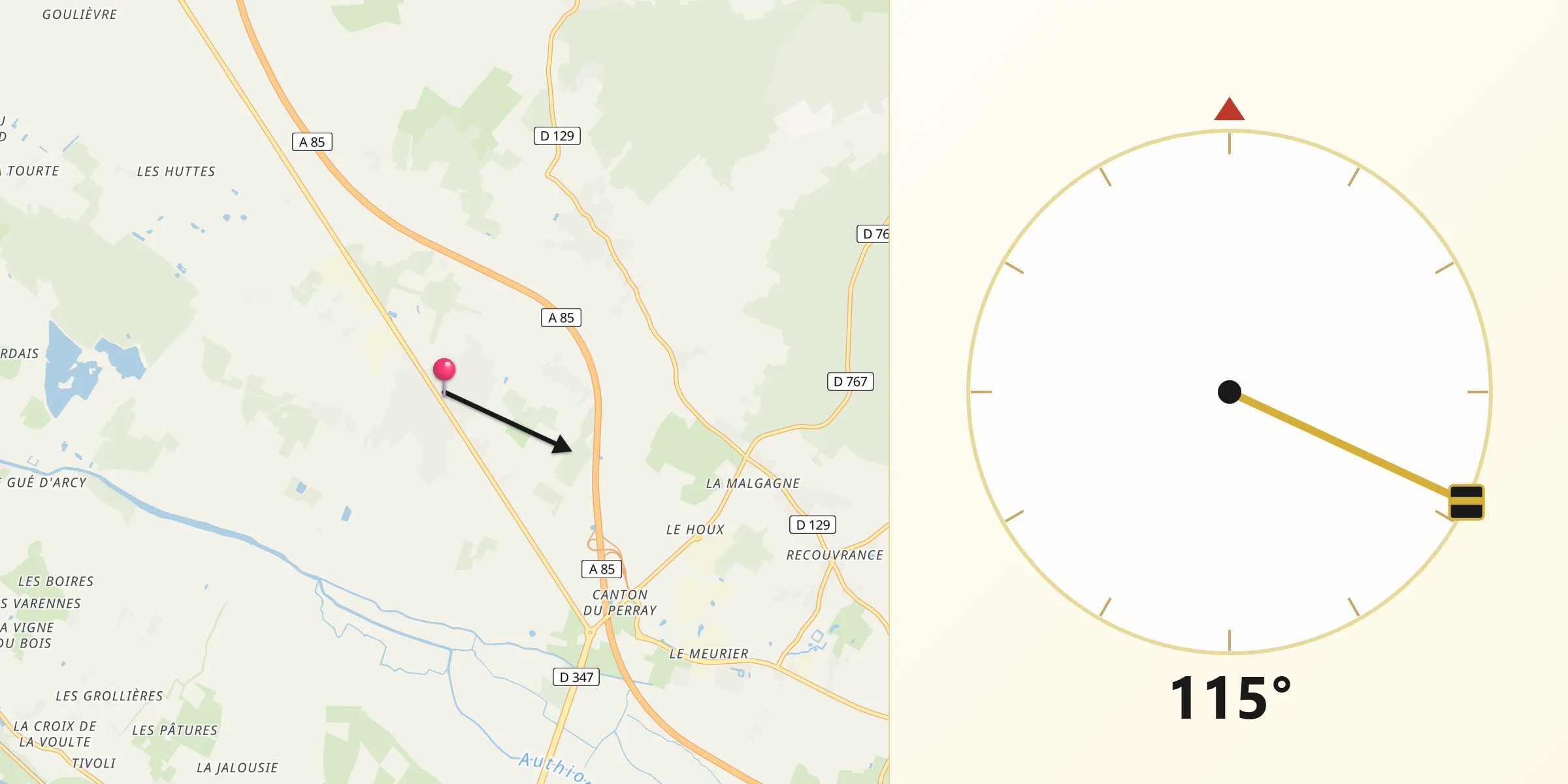 Direction vers la Qibla depuis Vivy