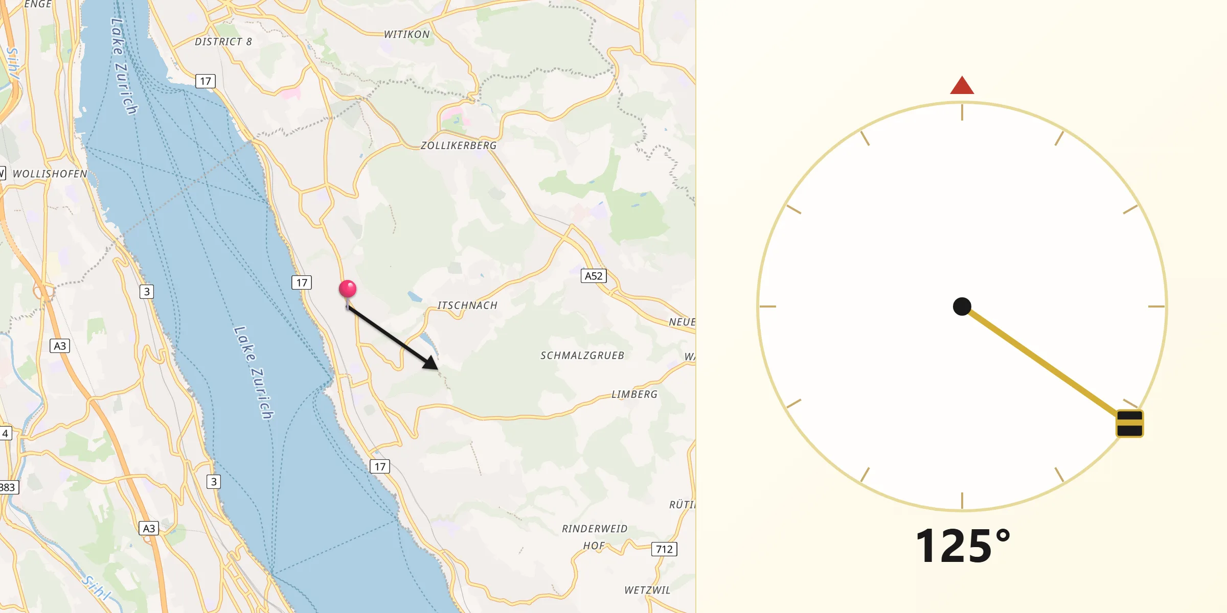 Direzione della Qibla da Küsnacht / Goldbach