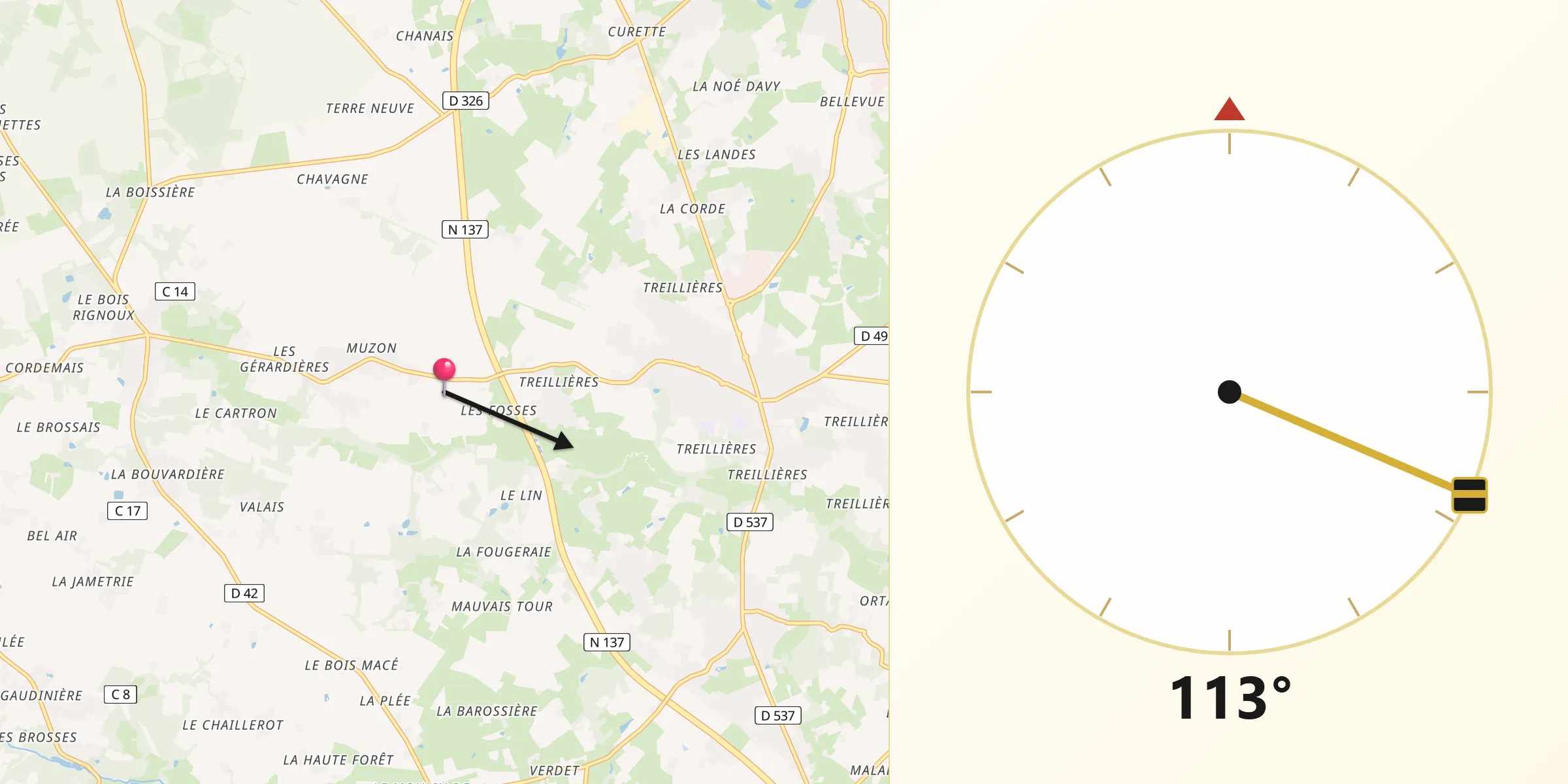 Direction vers la Qibla depuis Loire-Atlantique
