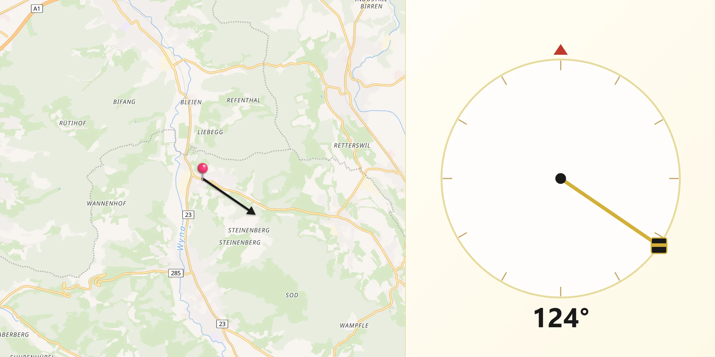 Direction vers la Qibla depuis Teufenthal