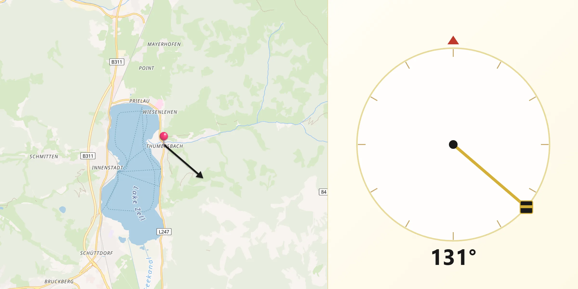 Qibla-Richtung von Thumersbach