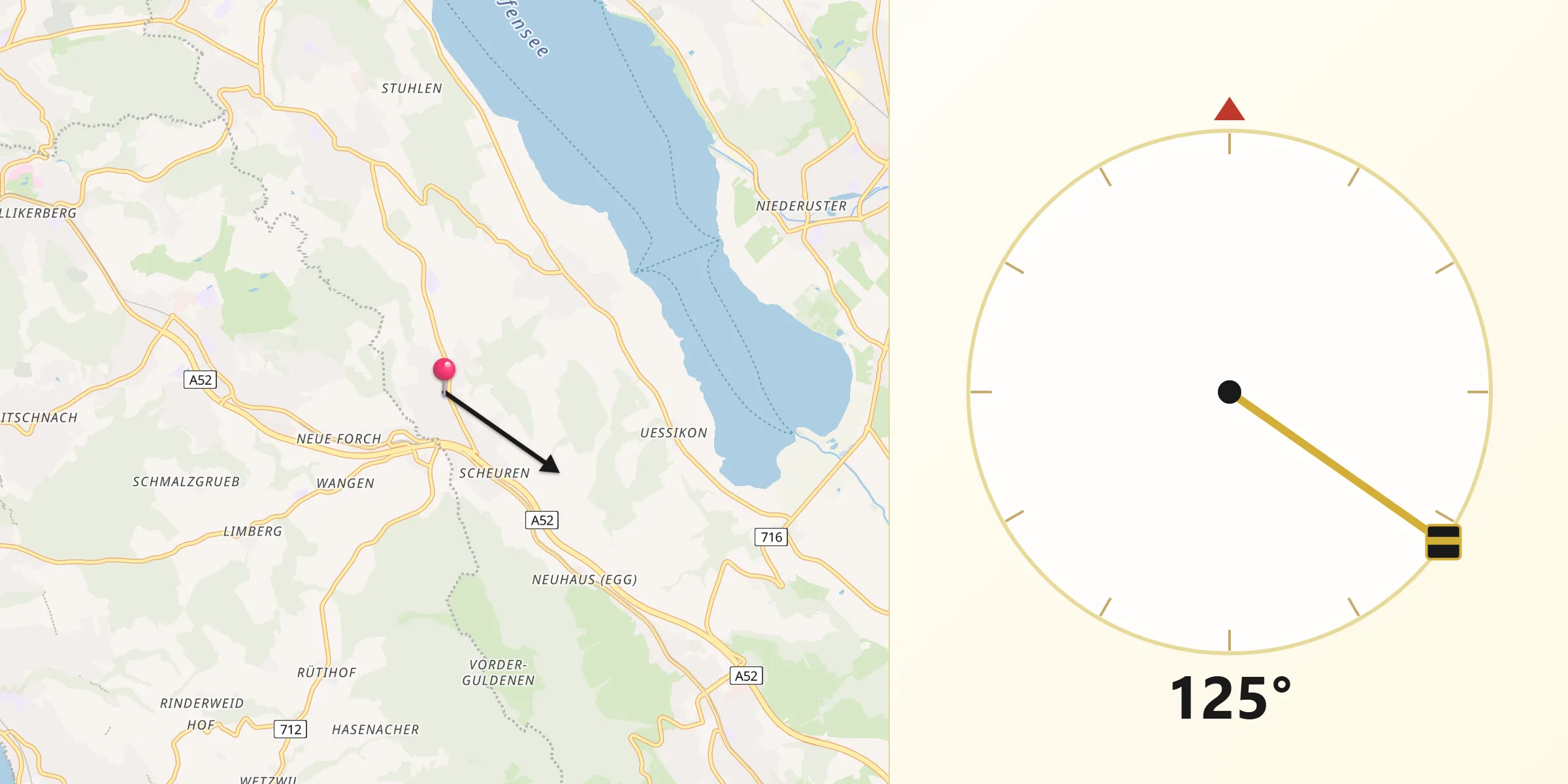 Direction vers la Qibla depuis Aesch