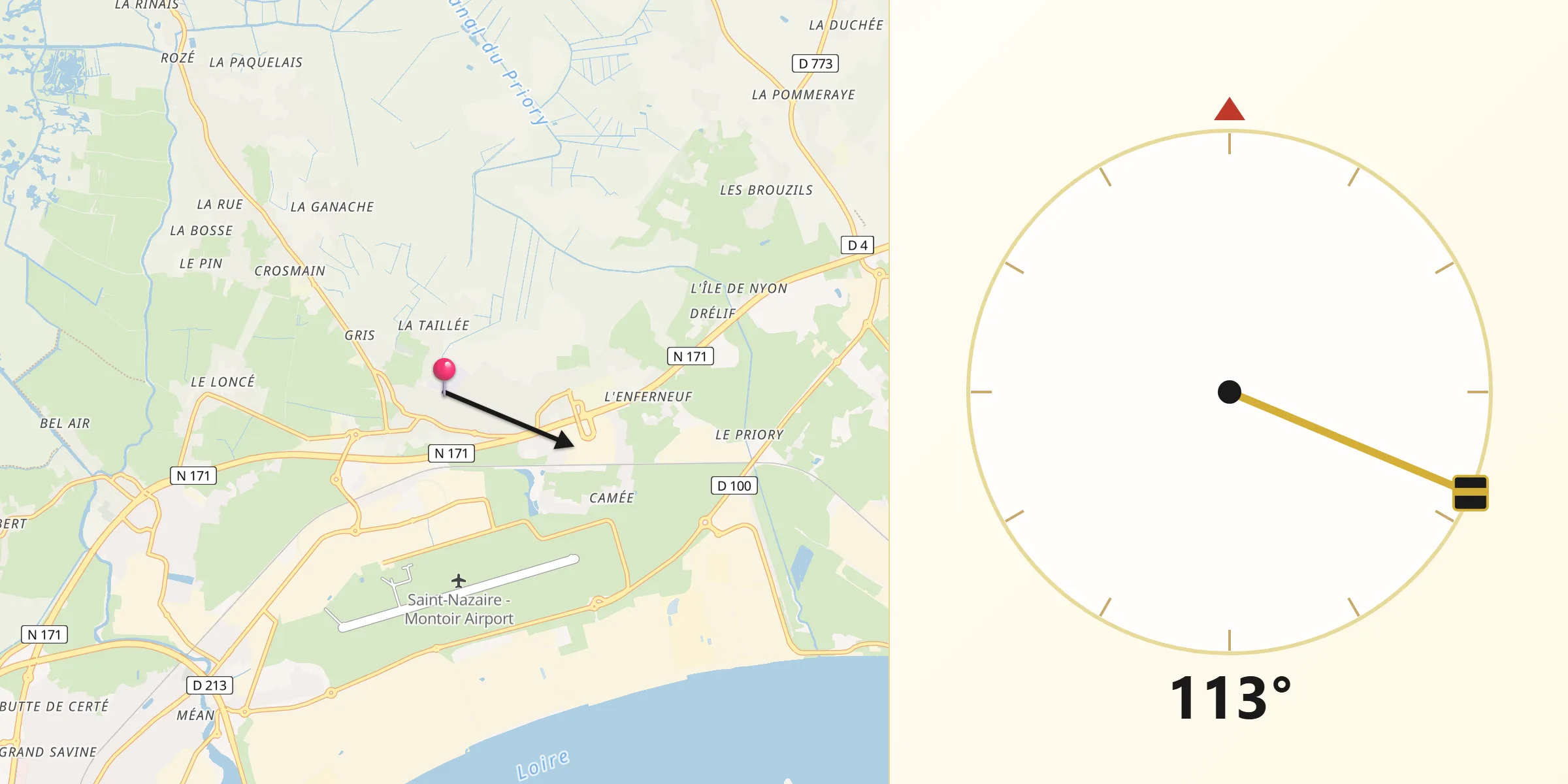 Direction vers la Qibla depuis Montoir-de-Bretagne
