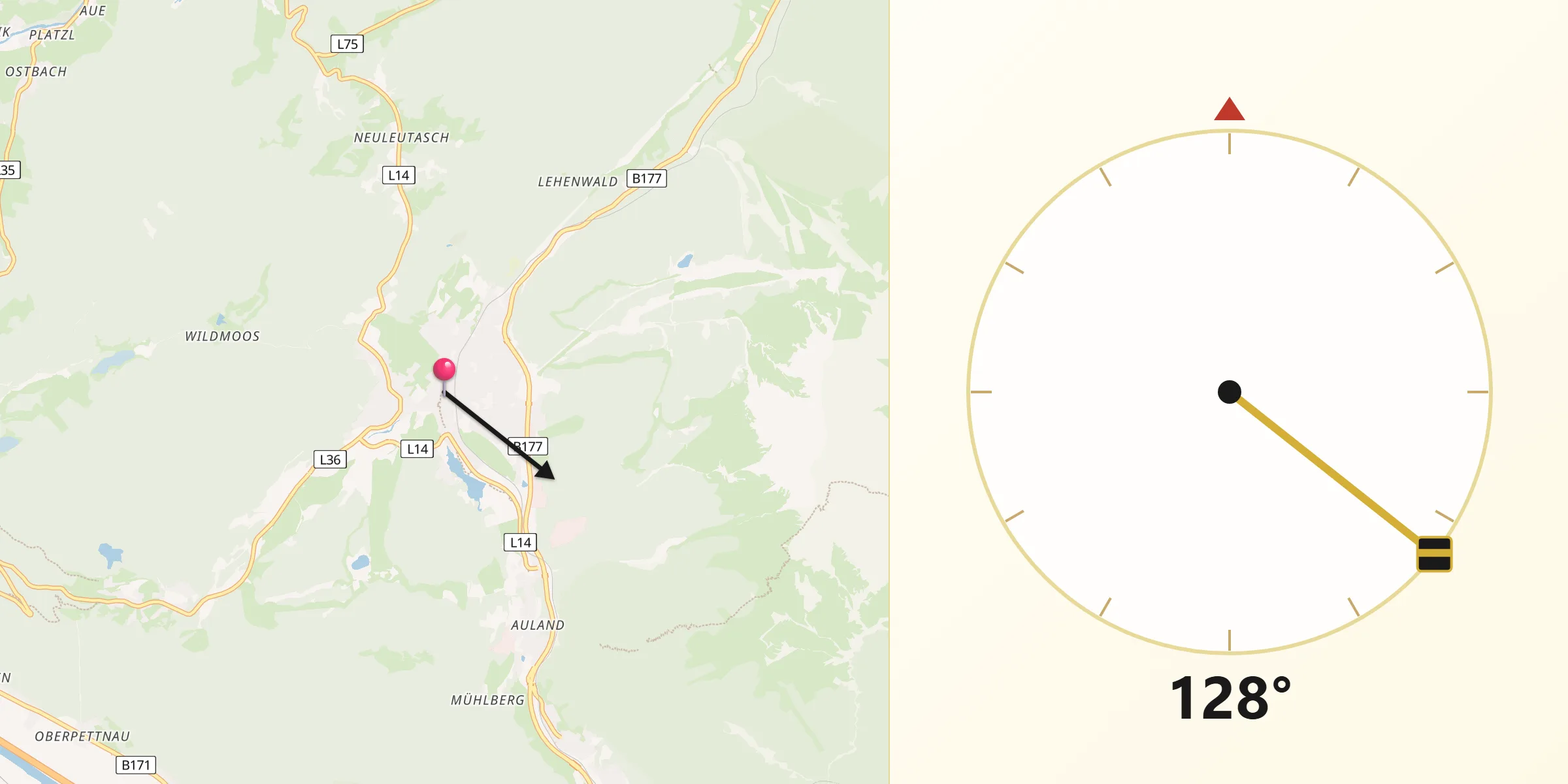 Qibla-Richtung von Seefeld in Tirol