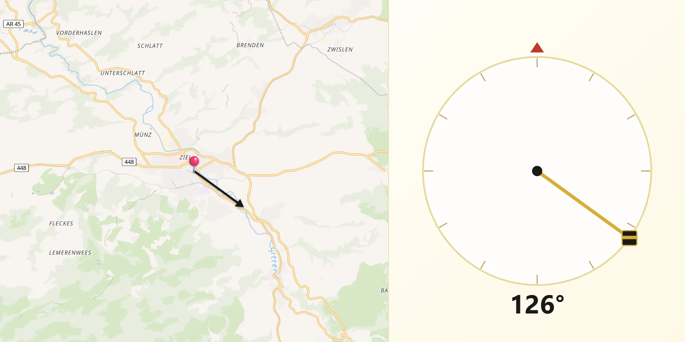 Direction vers la Qibla depuis Appenzell