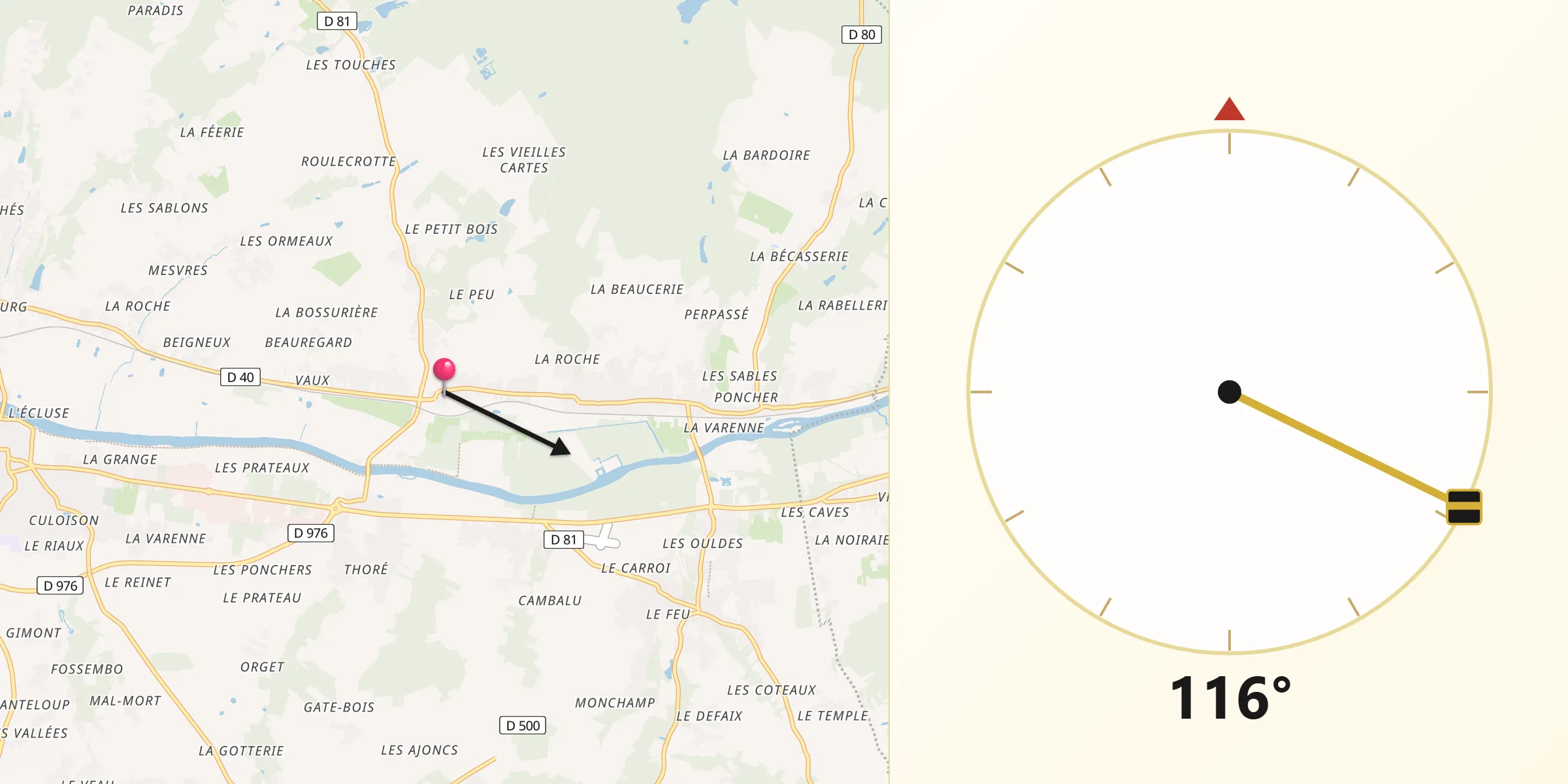 Direction vers la Qibla depuis Civray-de-Touraine