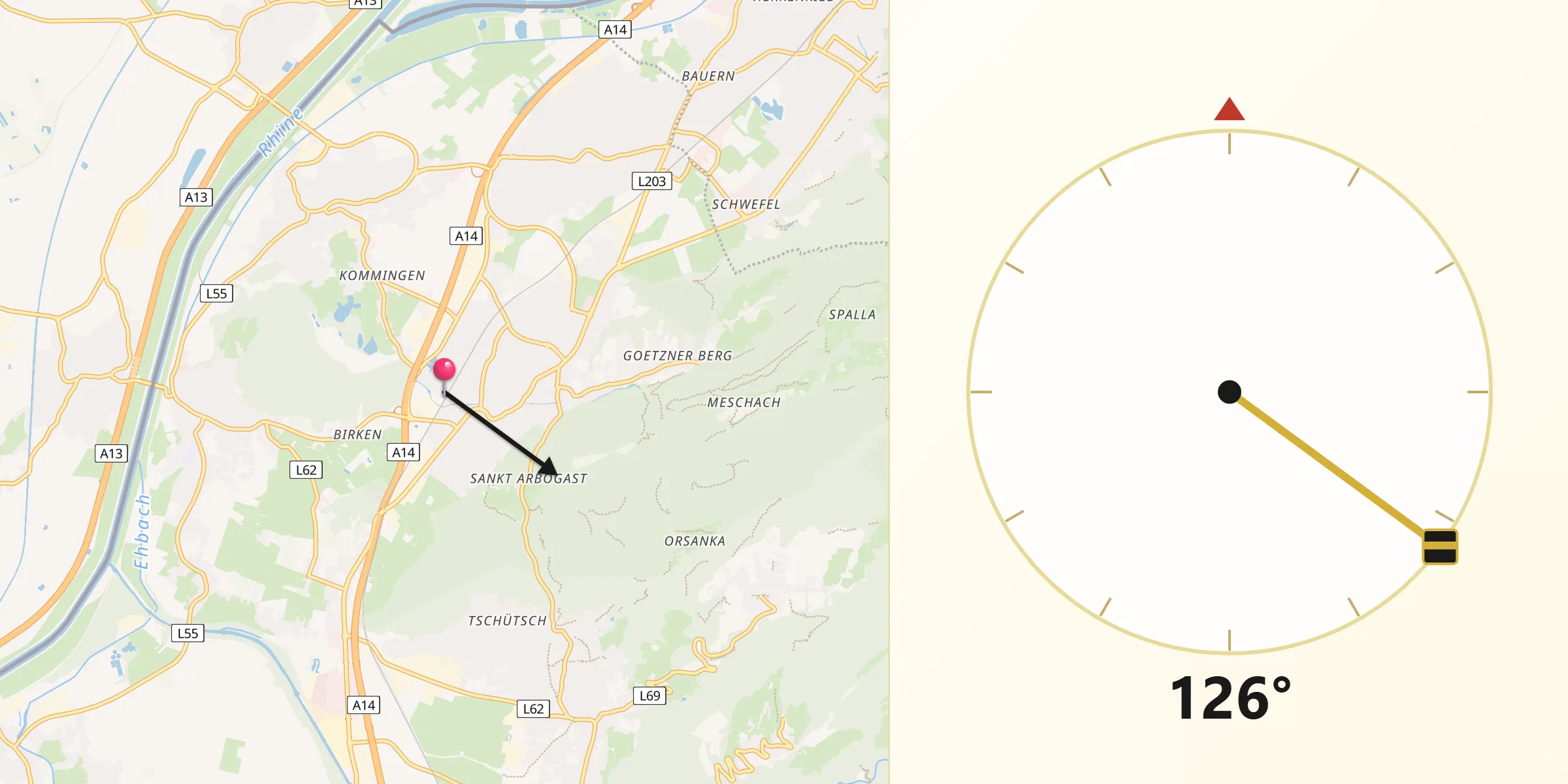 Qibla-Richtung von Götzis