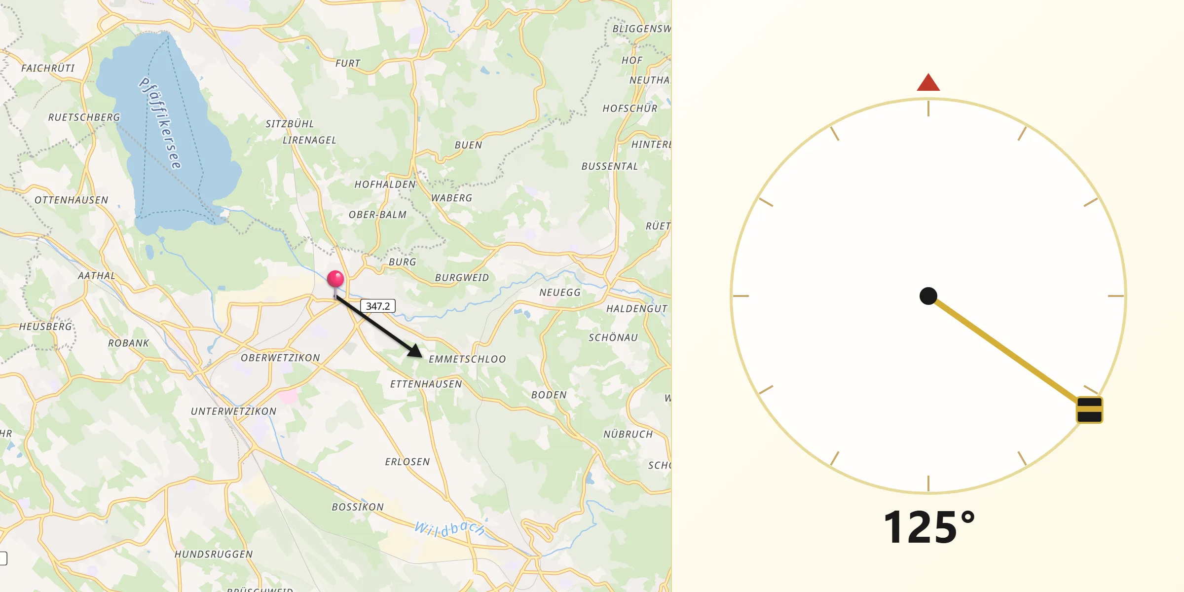 Direzione della Qibla da Wetzikon / Kempten