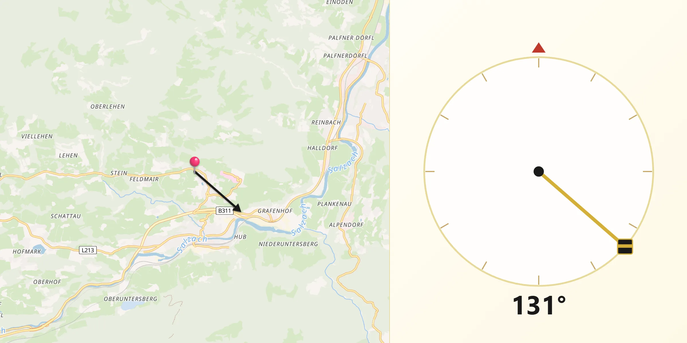 Qibla-Richtung von Sankt Veit im Pongau