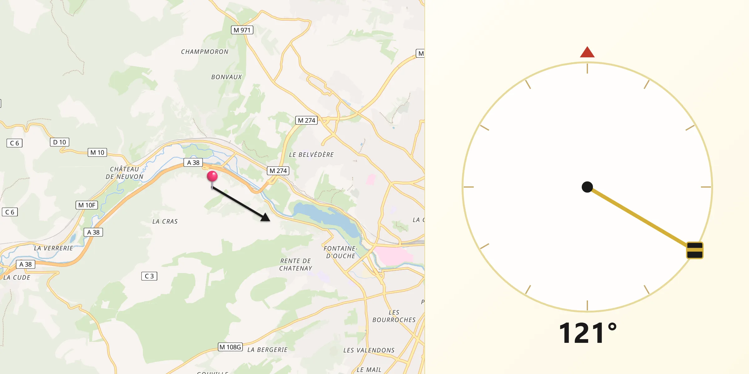Direction vers la Qibla depuis Plombières-lès-Dijon