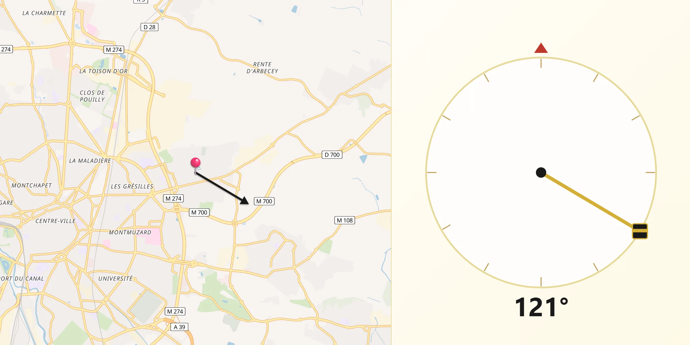 Direction vers la Qibla depuis Saint-Apollinaire