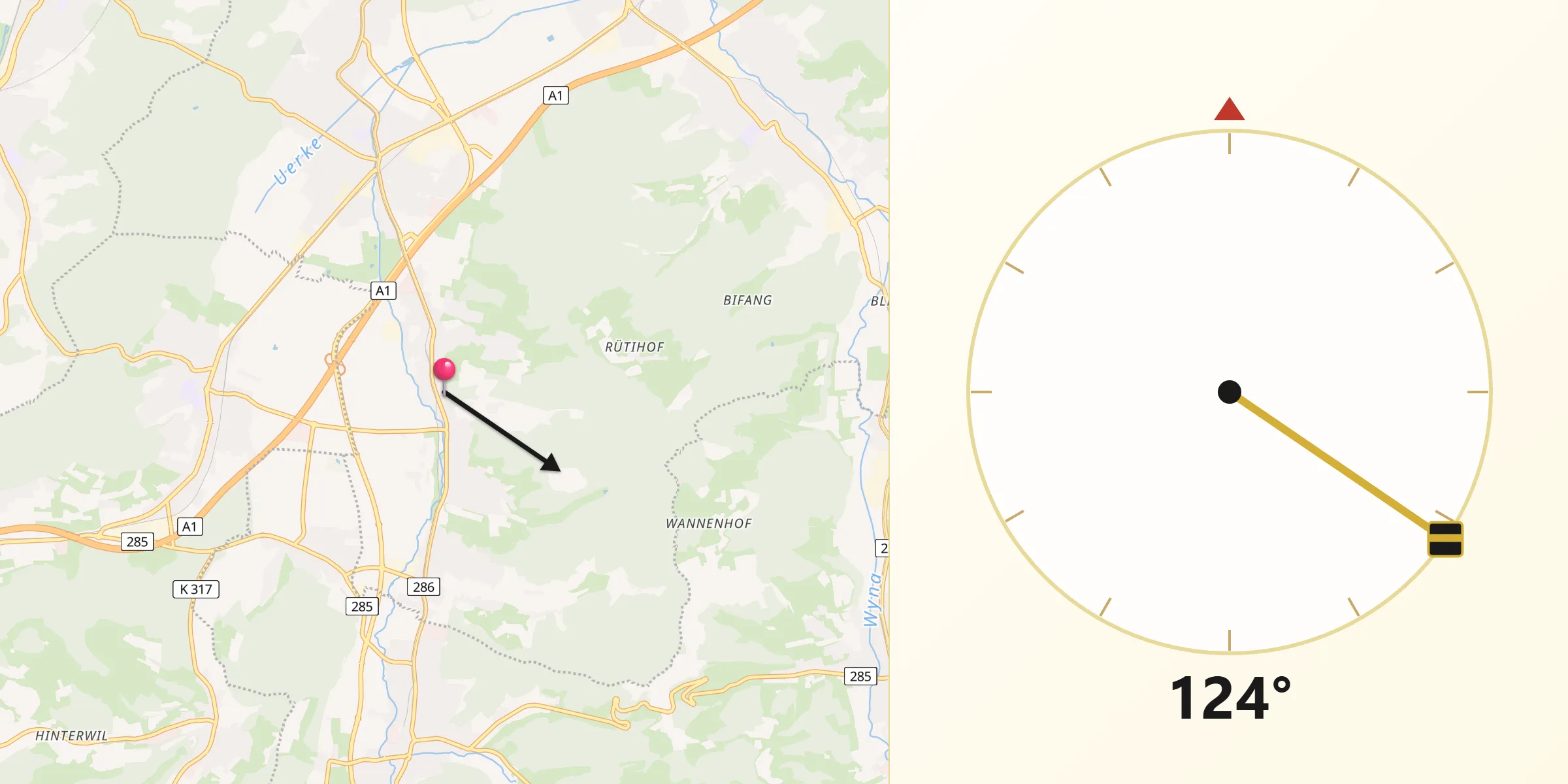 Direction vers la Qibla depuis Muhen