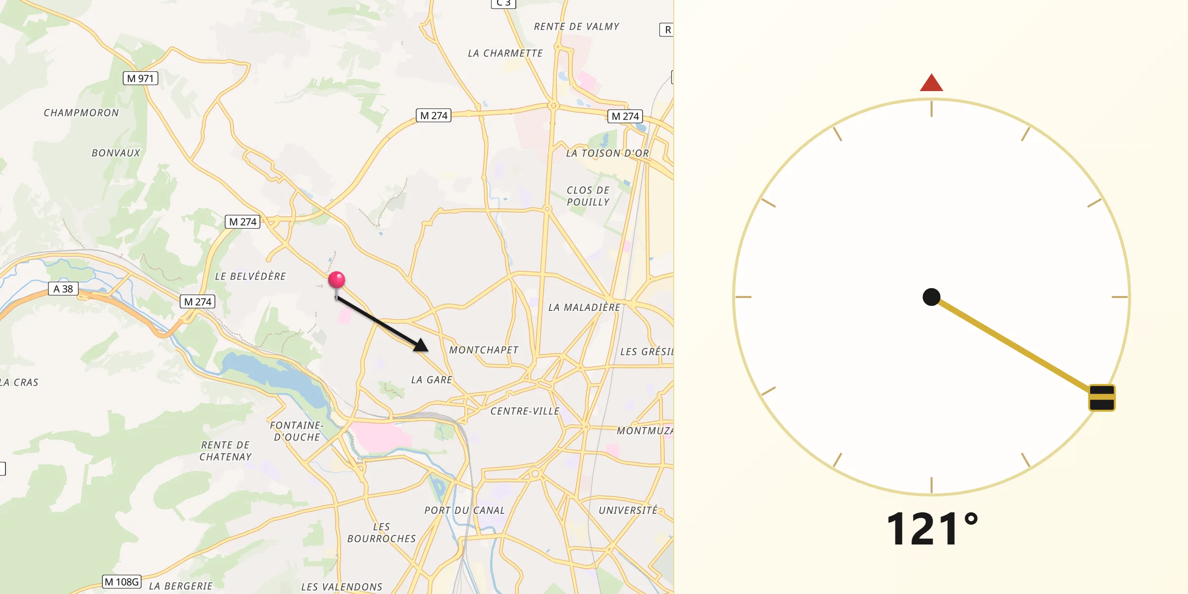 Direction vers la Qibla depuis Talant