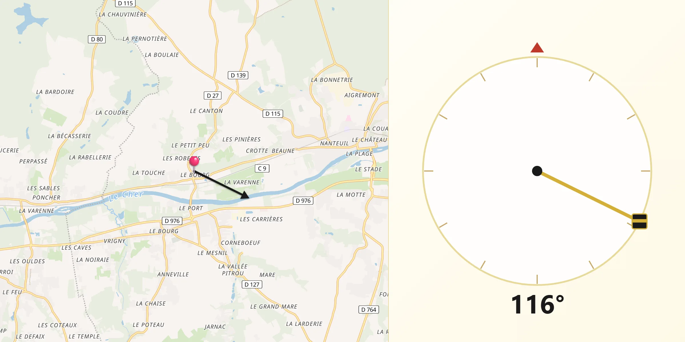 Direction vers la Qibla depuis Chissay-en-Touraine