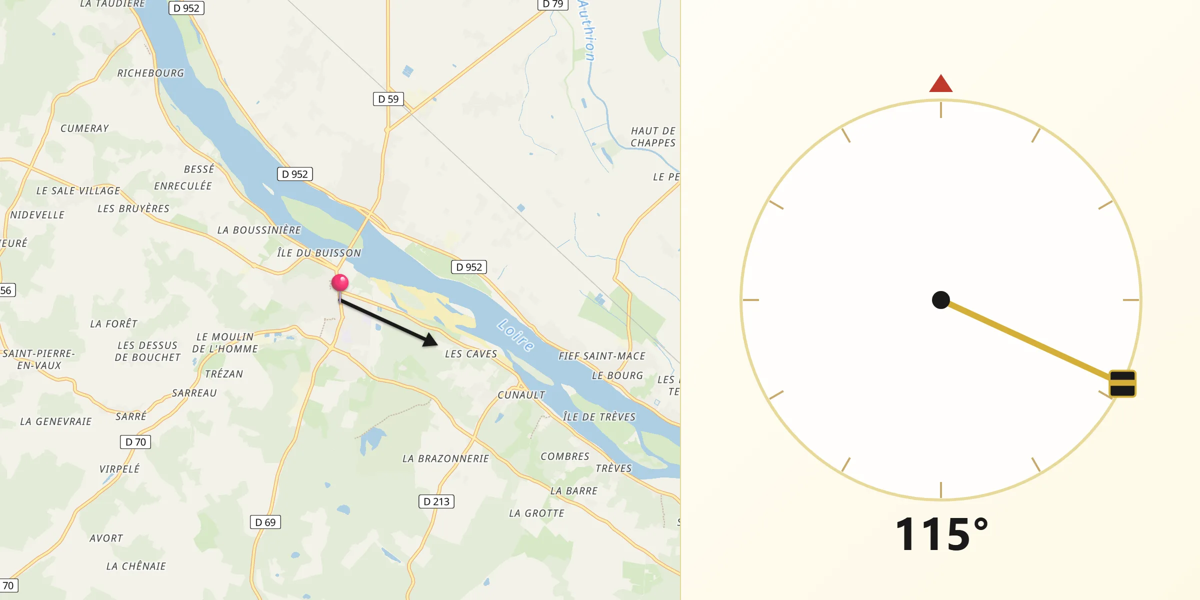 Direction vers la Qibla depuis Gennes