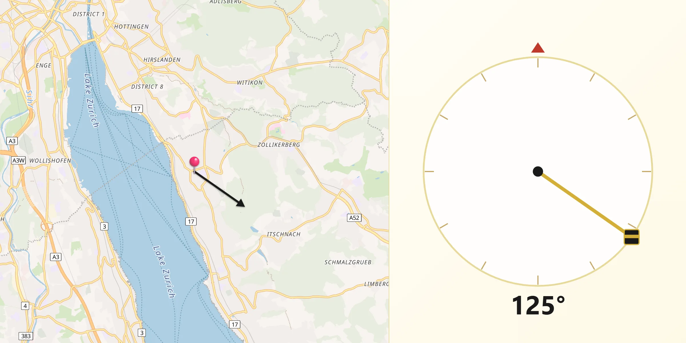 Direzione della Qibla da Zollikon