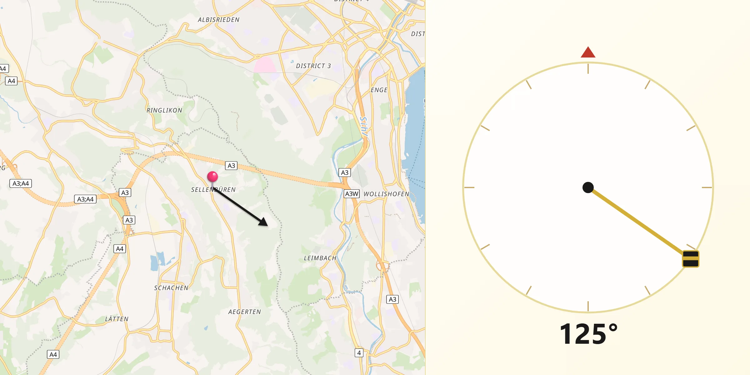 Qibla-Richtung von Sellenbüren