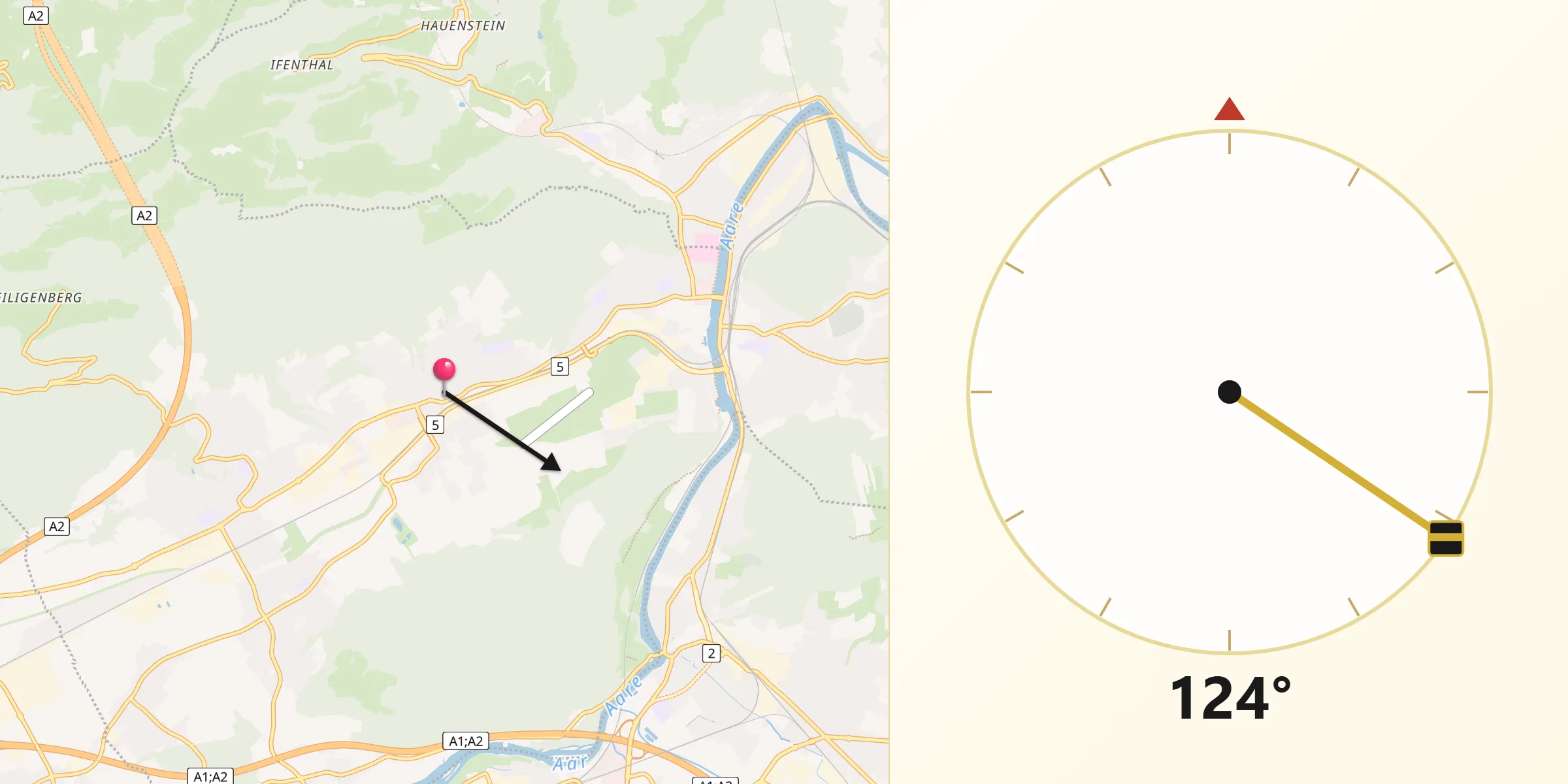 Direction vers la Qibla depuis Wangen