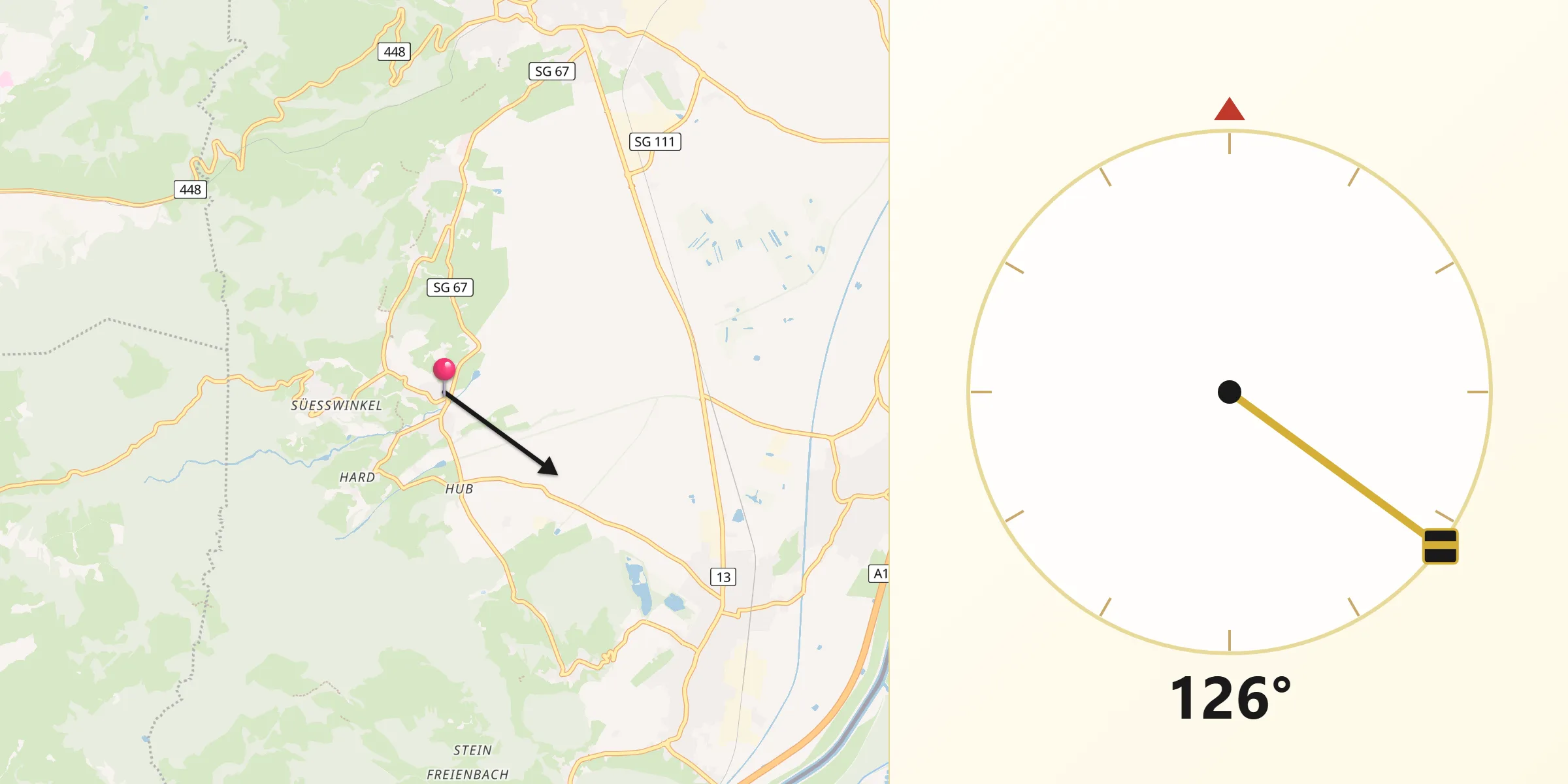 Direction vers la Qibla depuis Eichberg