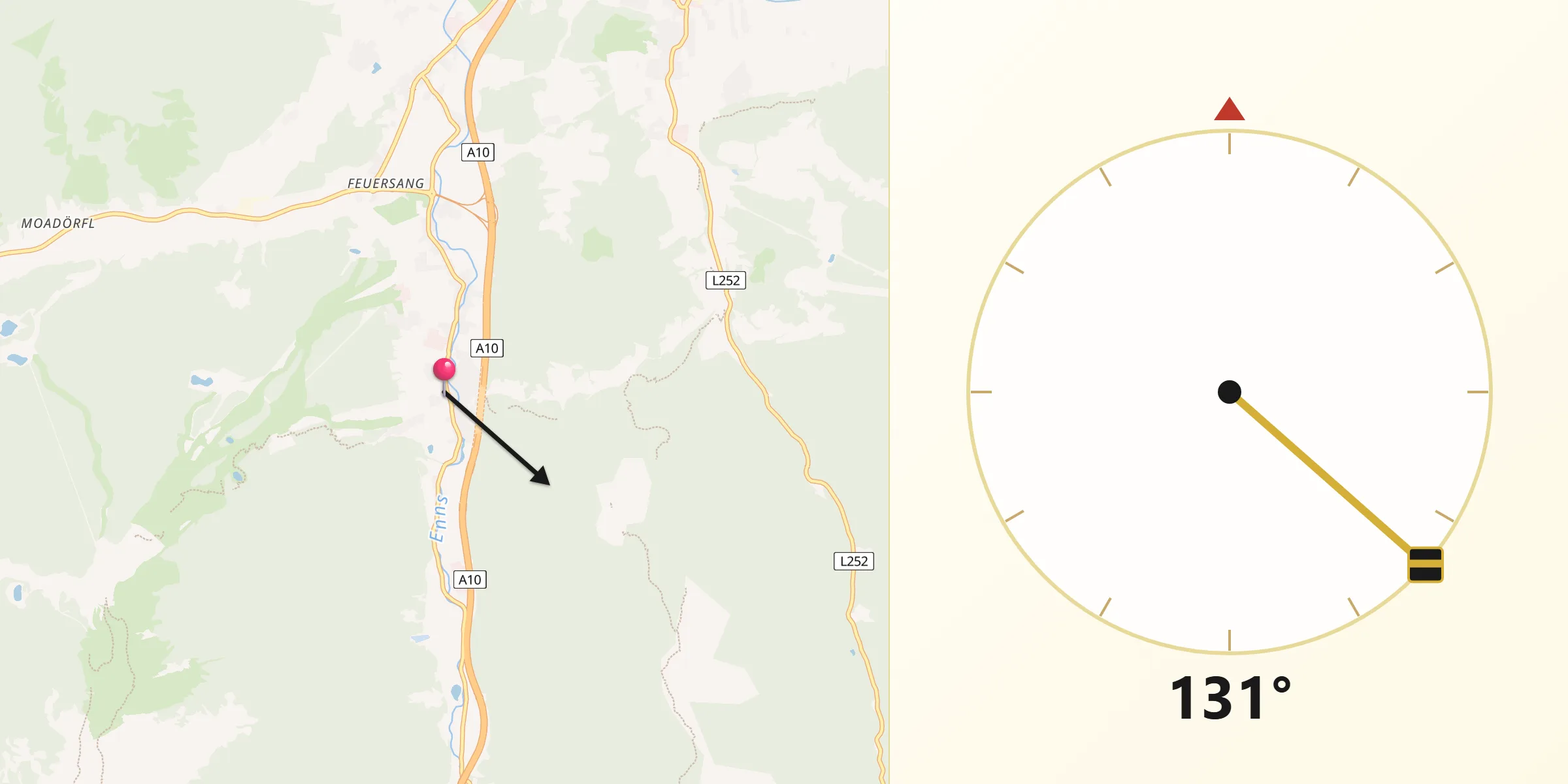 Qibla-Richtung von Flachau
