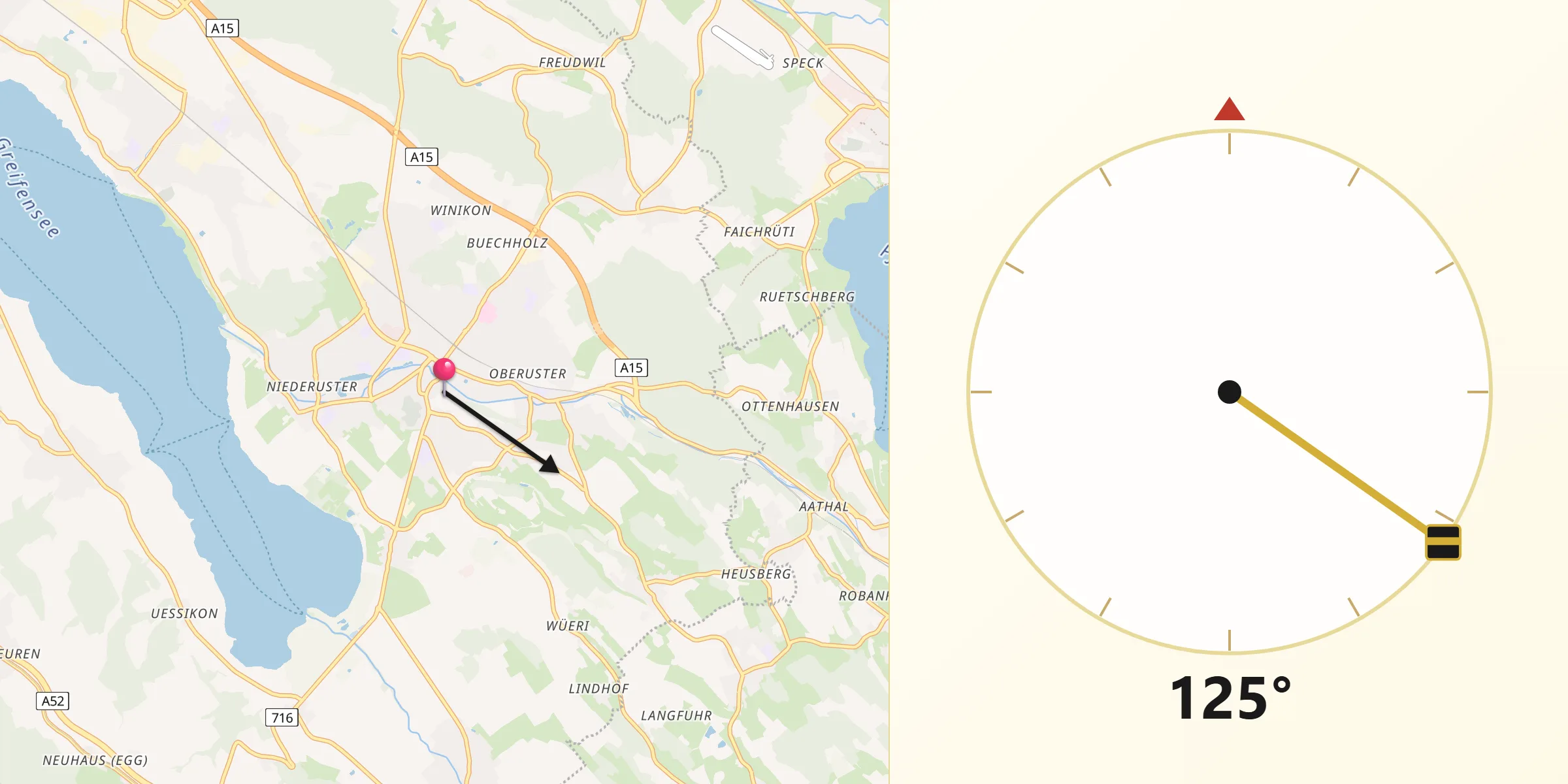 Direction vers la Qibla depuis Uster / Kirch-Uster