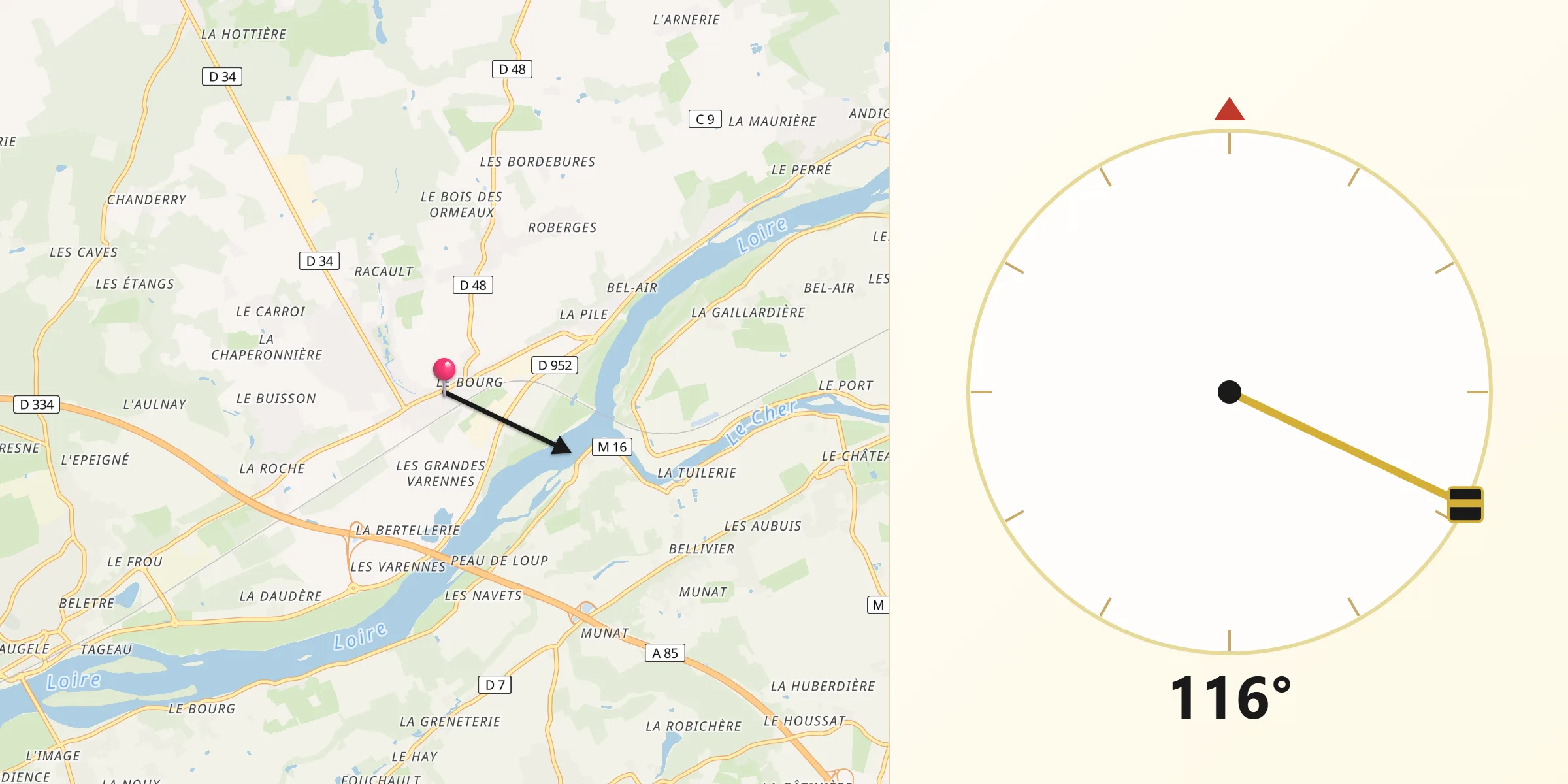 Direction vers la Qibla depuis Cinq-Mars-la-Pile