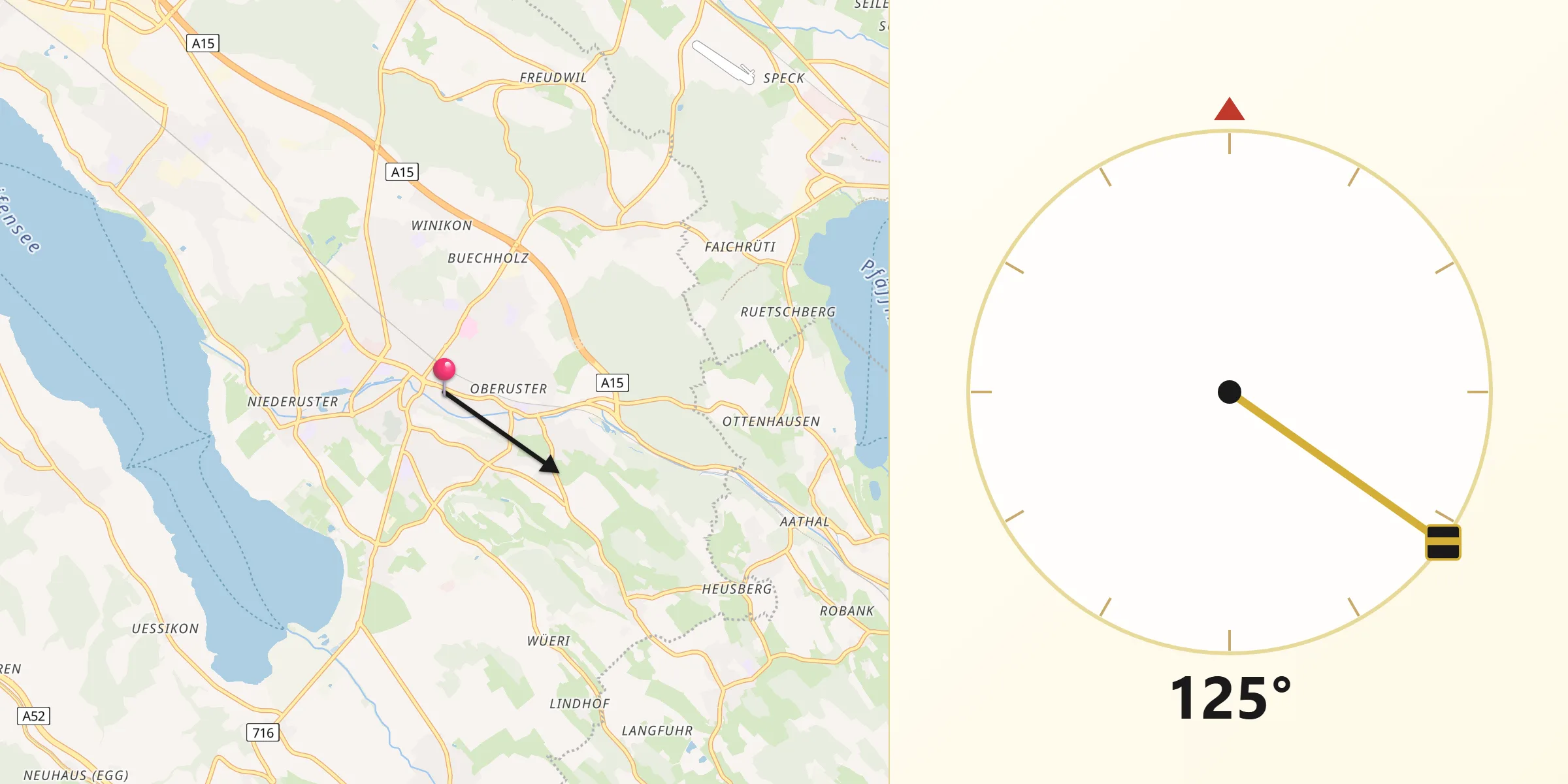 Direction vers la Qibla depuis Uster