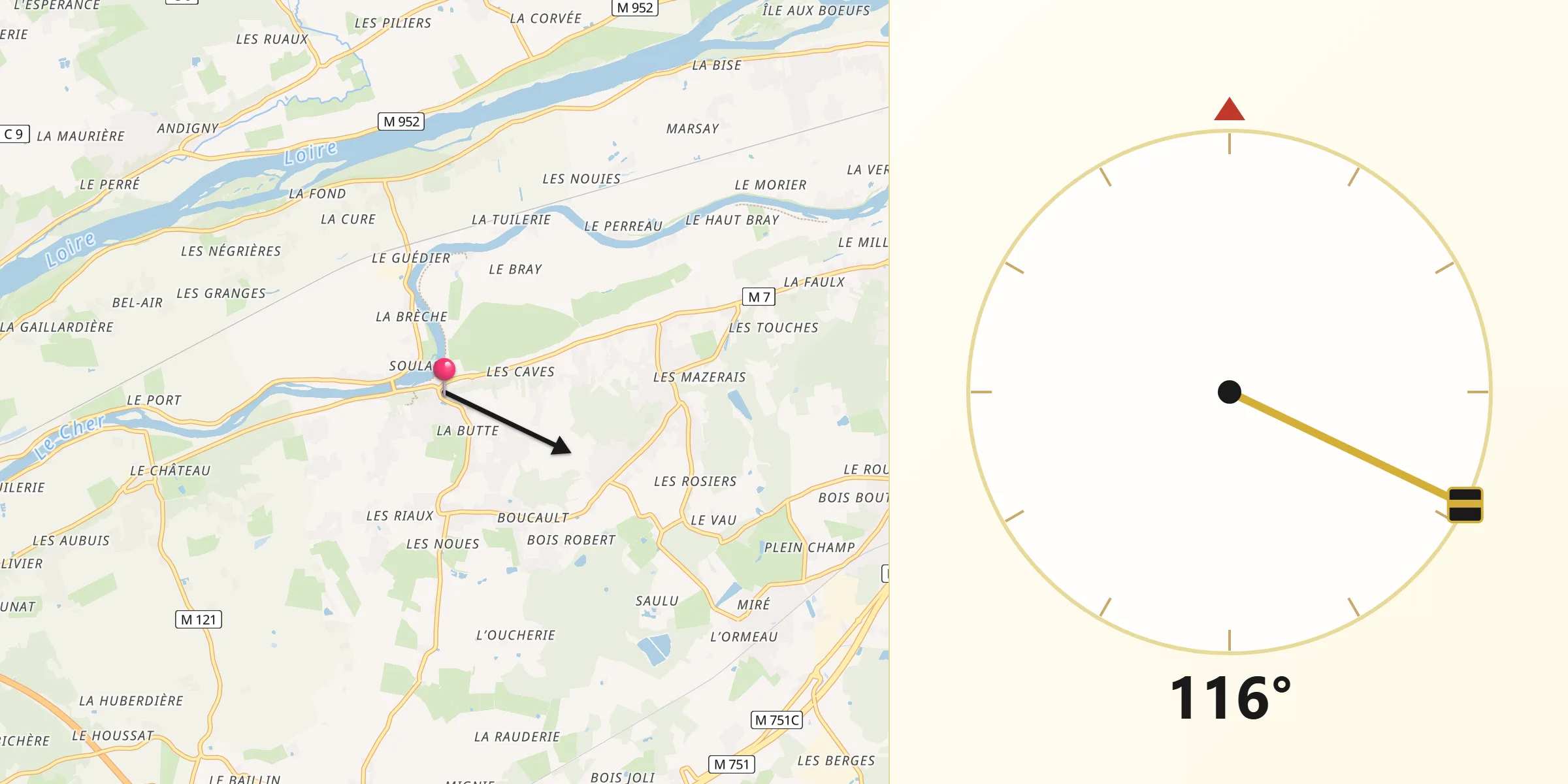 Direction vers la Qibla depuis Savonnières