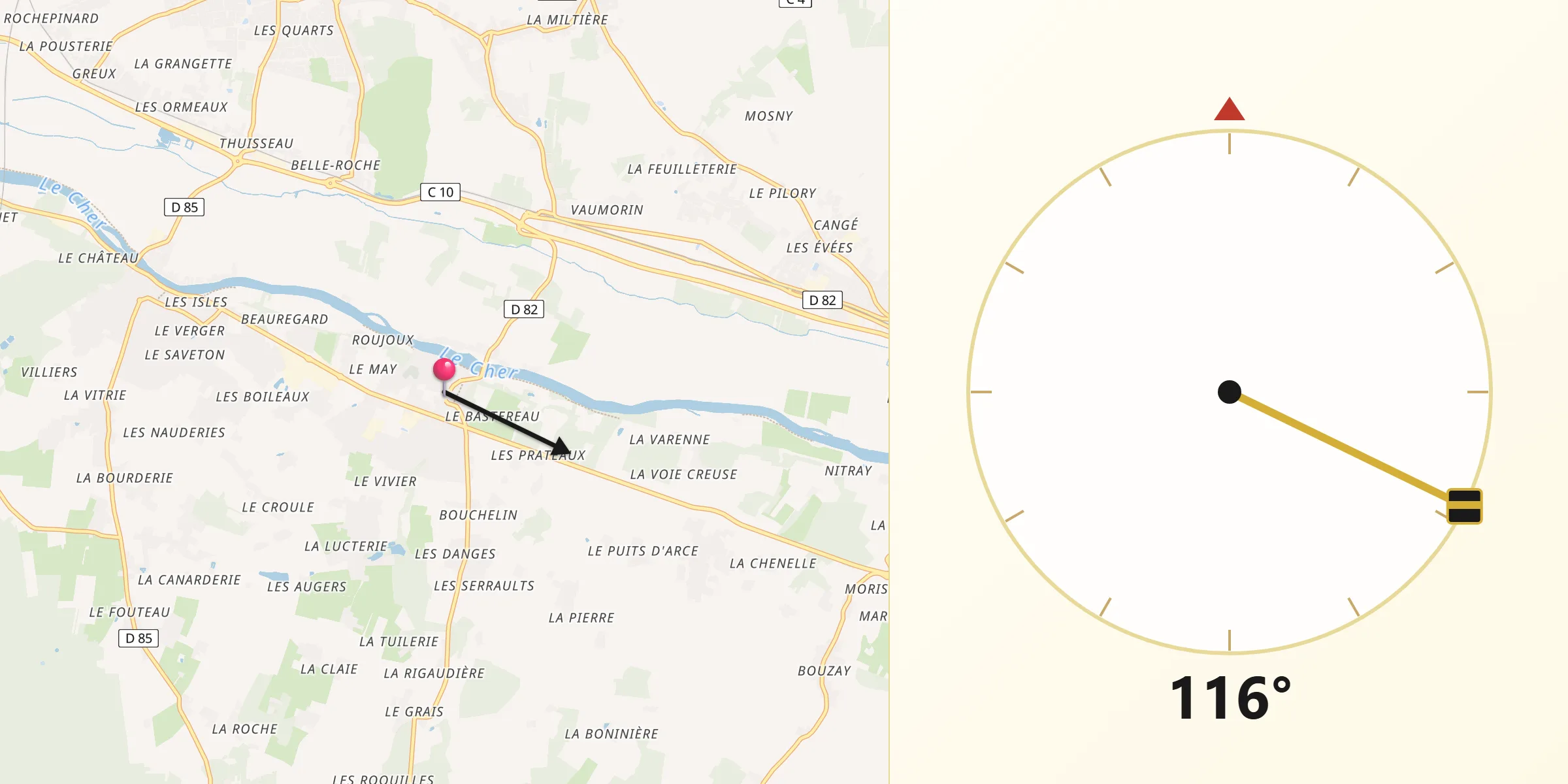 Direction vers la Qibla depuis Azay-sur-Cher