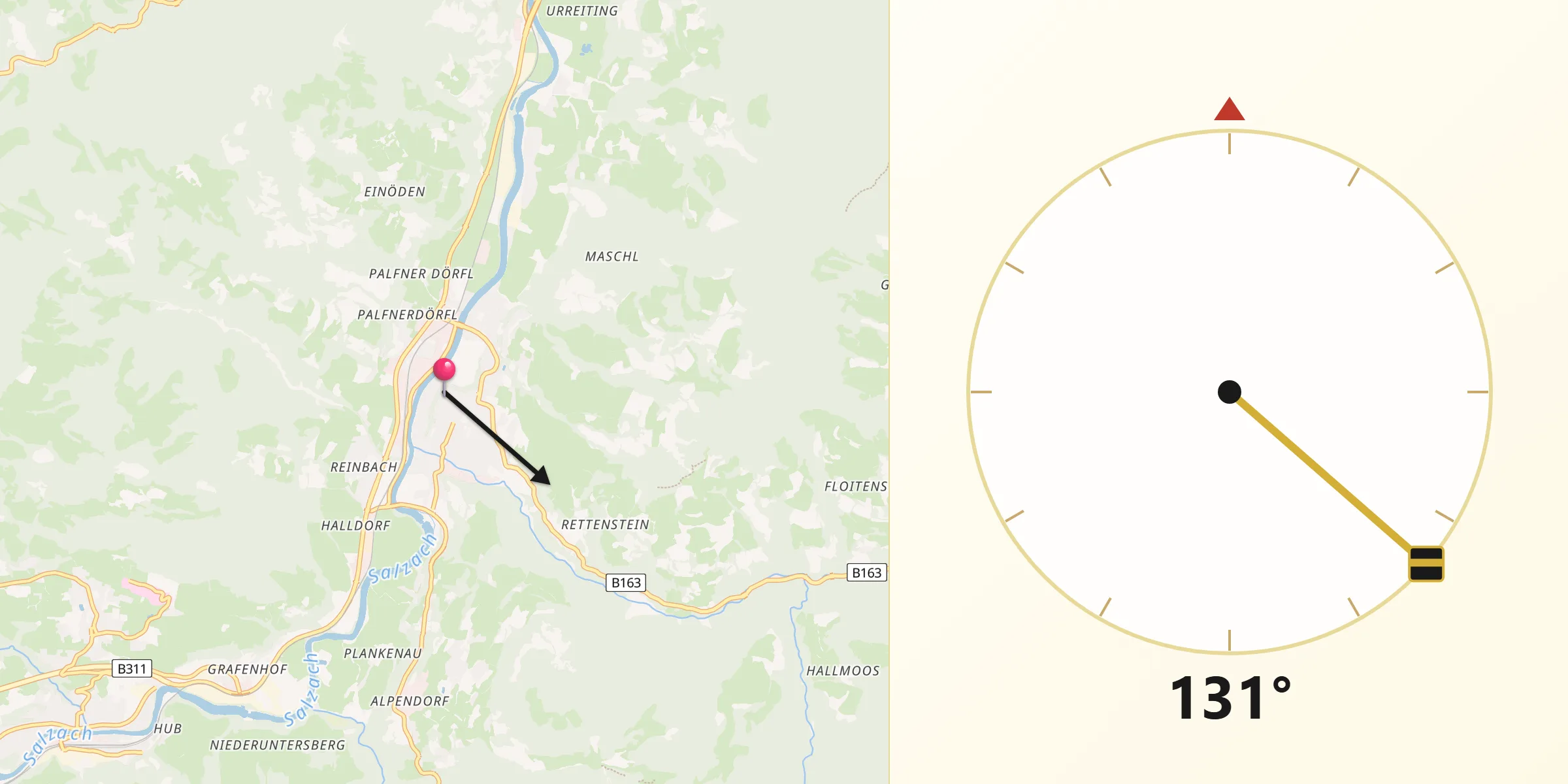 Qibla-Richtung von Sankt Johann im Pongau