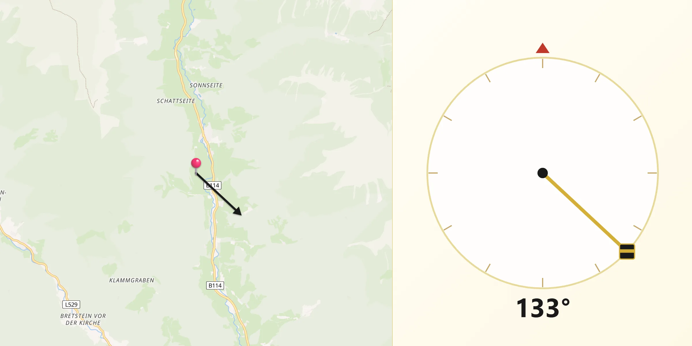 Qibla-Richtung von Sankt Johann am Tauern