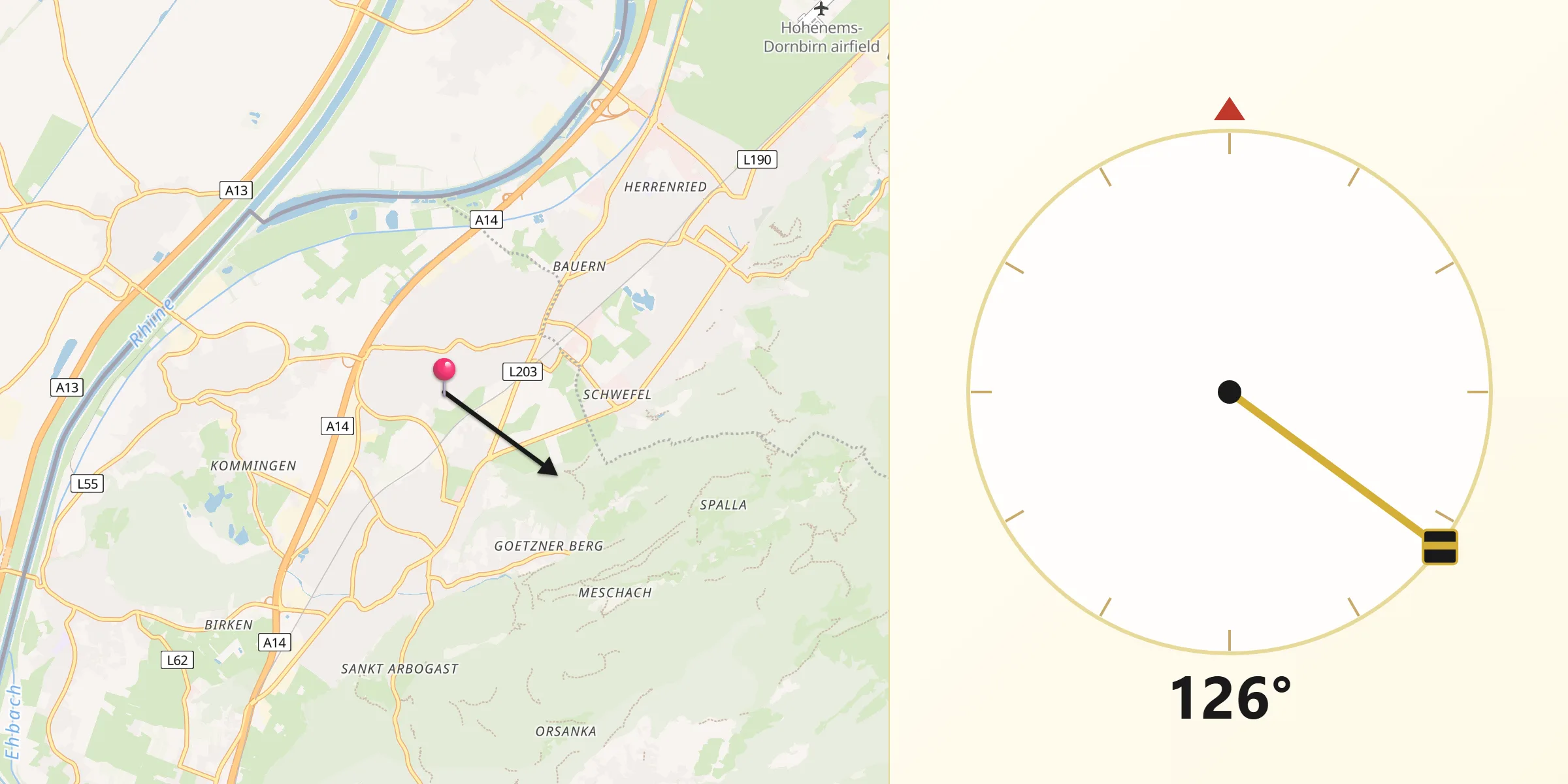 Qibla-Richtung von Altach