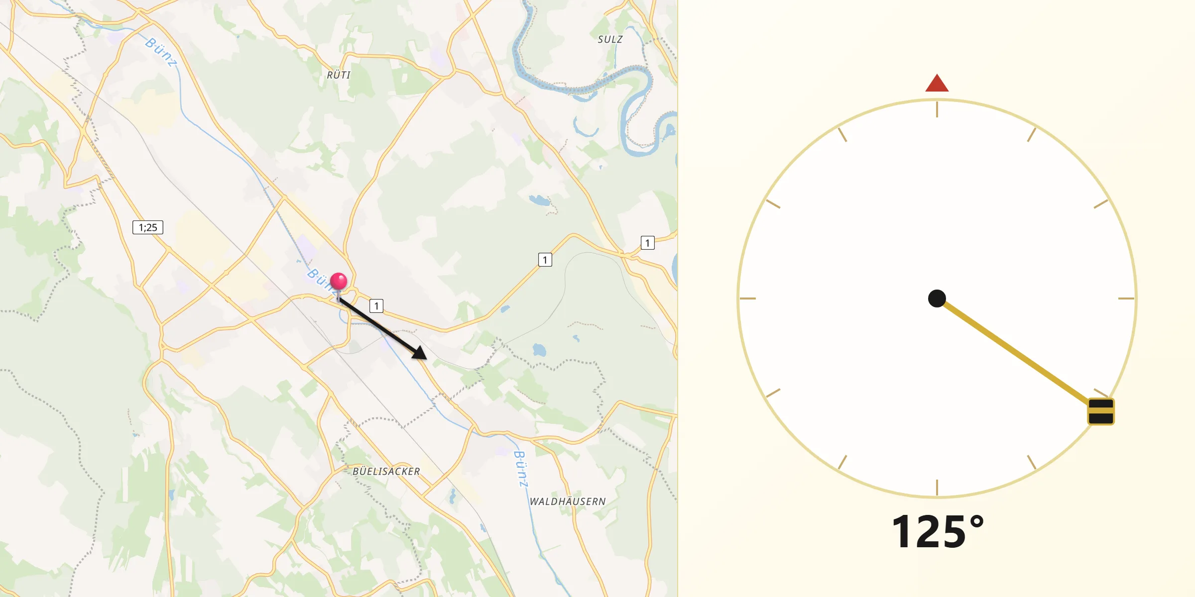 Direction vers la Qibla depuis Wohlen