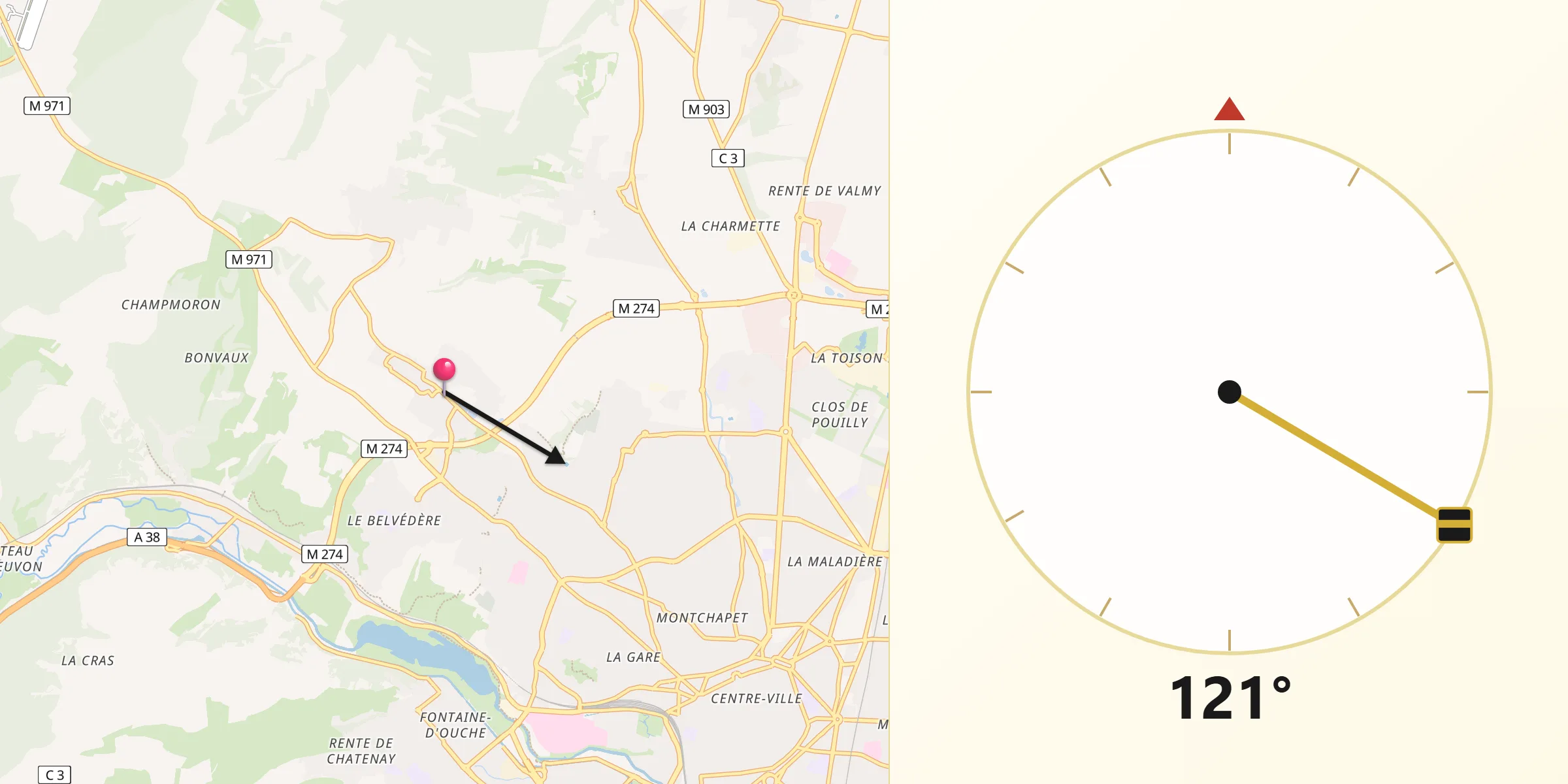 Direction vers la Qibla depuis Daix