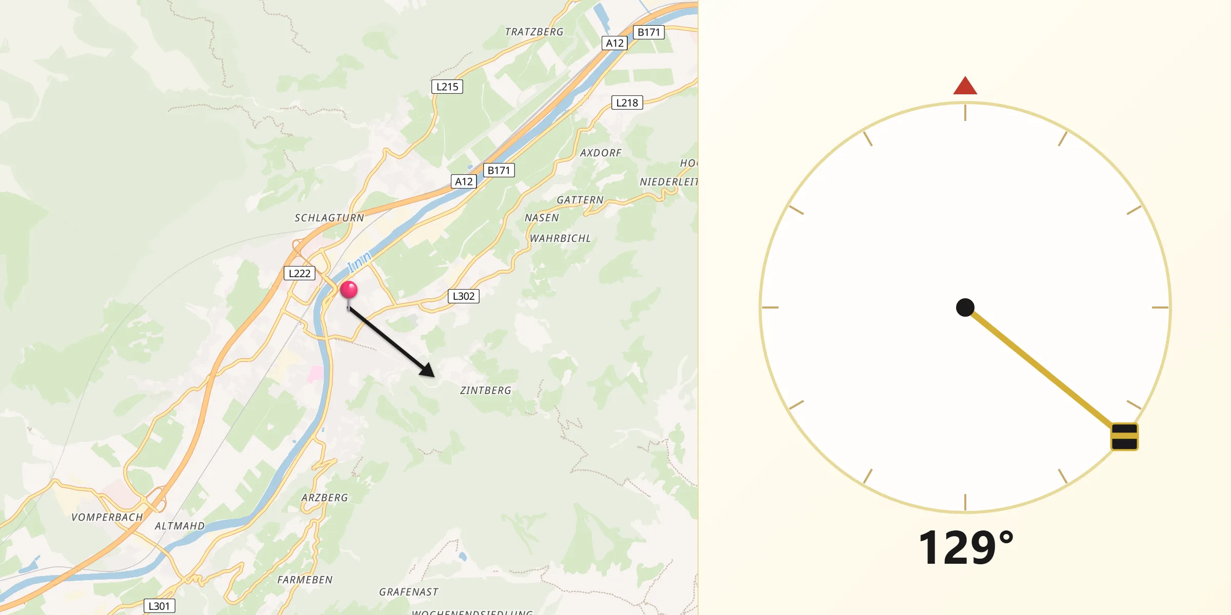 Qibla-Richtung von Schwaz