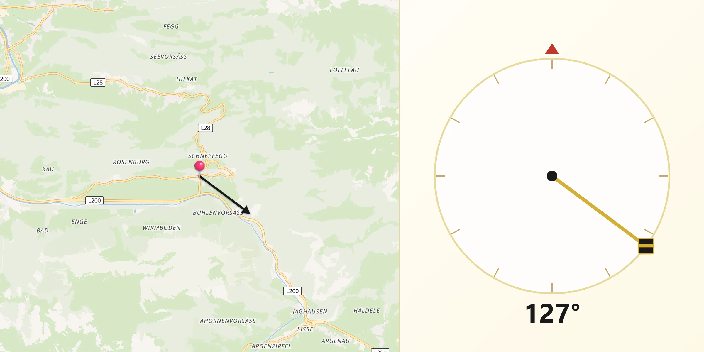 Qibla-Richtung von Schnepfau