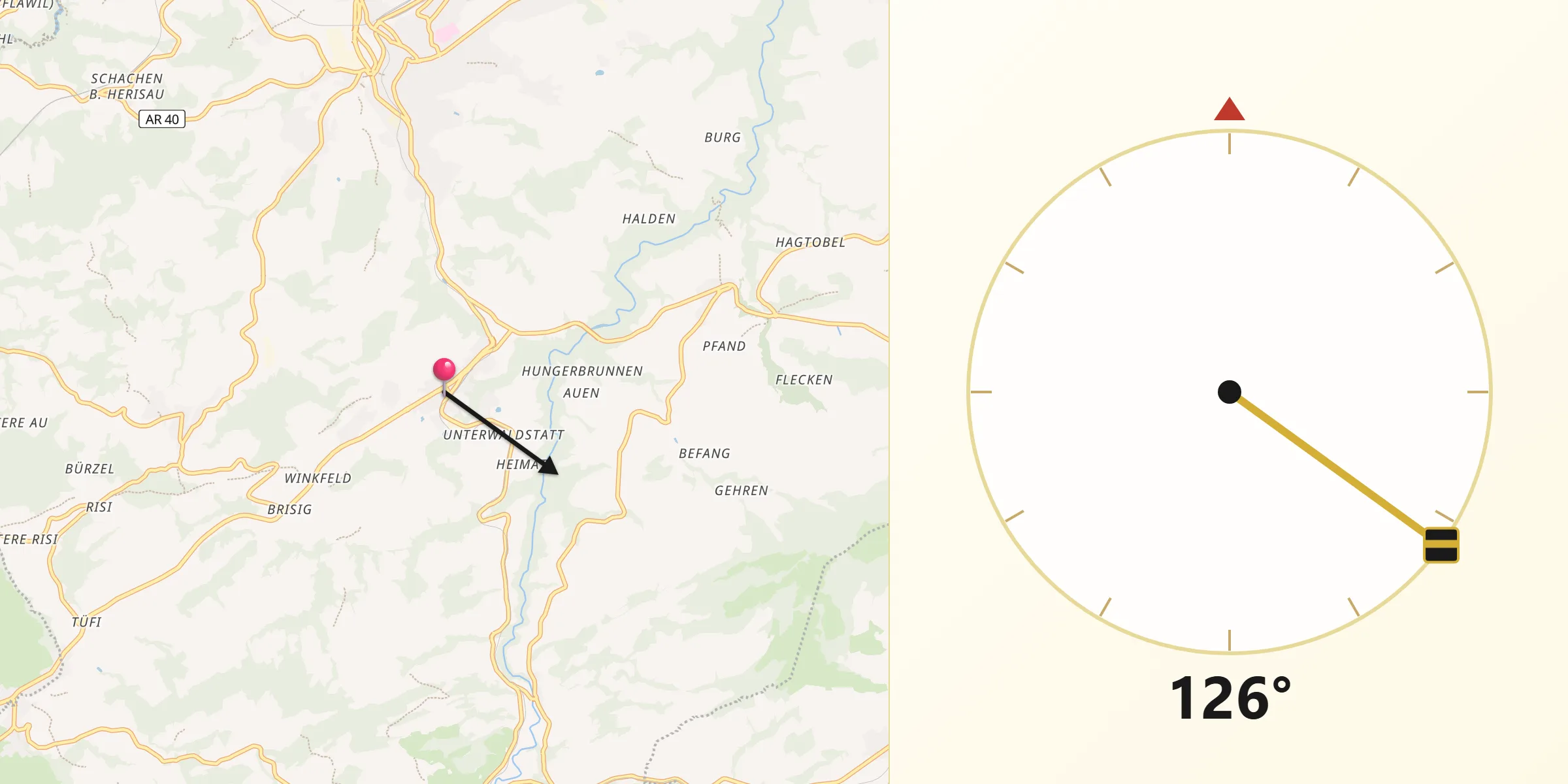 Direction vers la Qibla depuis Waldstatt