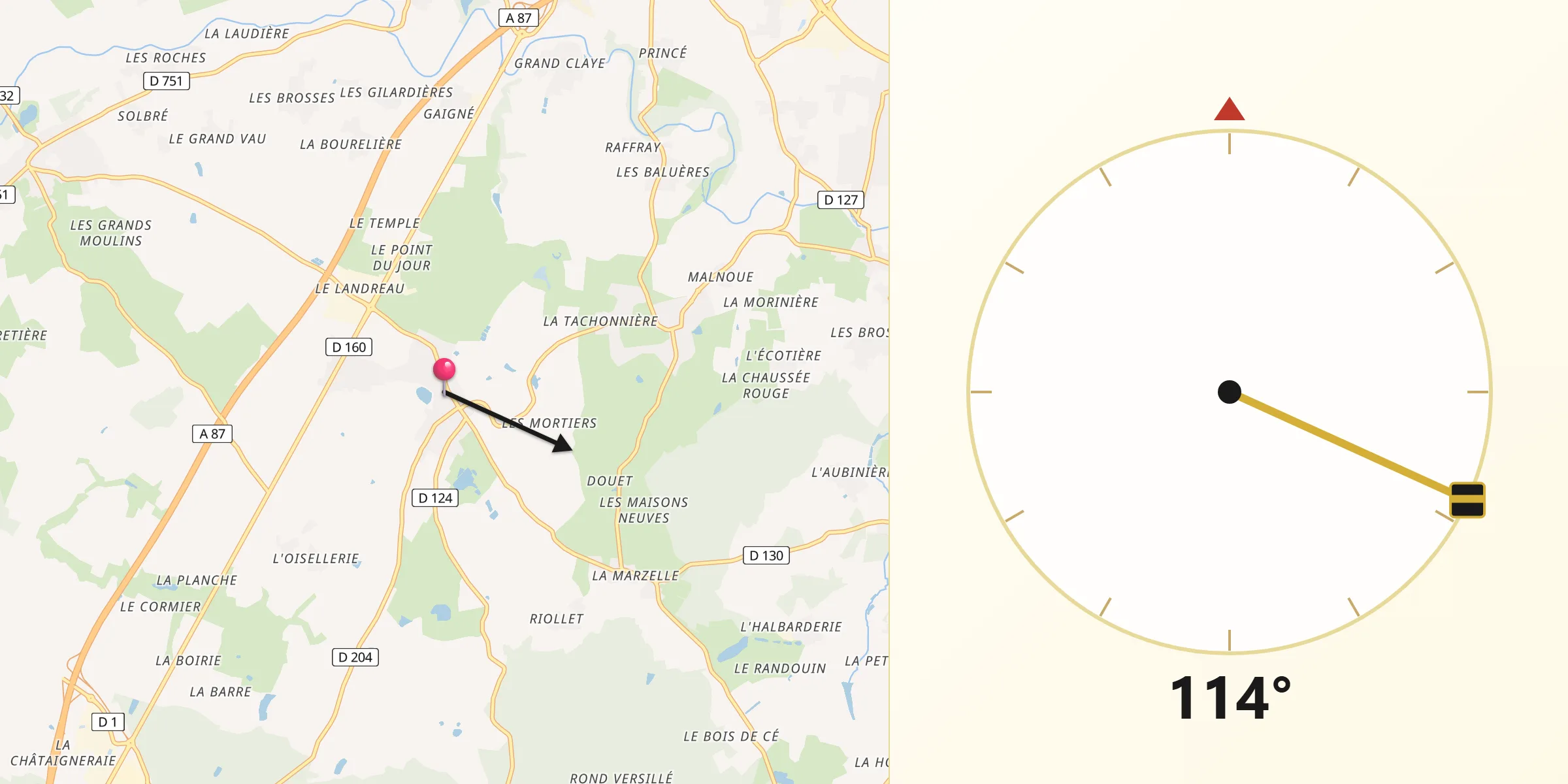 Direction vers la Qibla depuis Mozé-sur-Louet