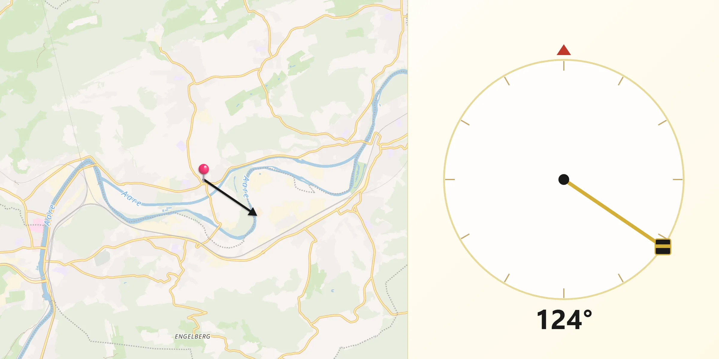 Direction vers la Qibla depuis Obergösgen