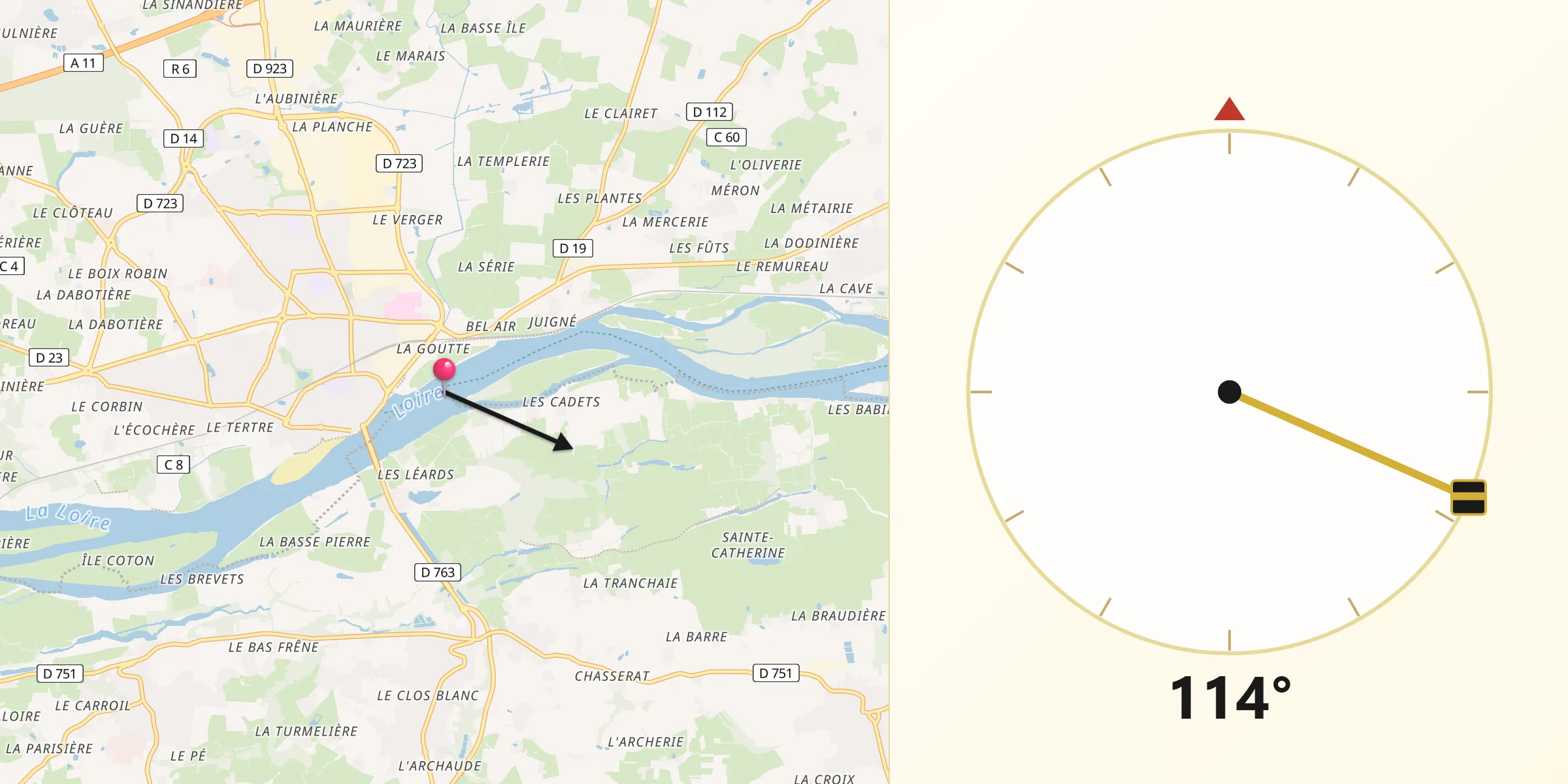 Direction vers la Qibla depuis Ancenis